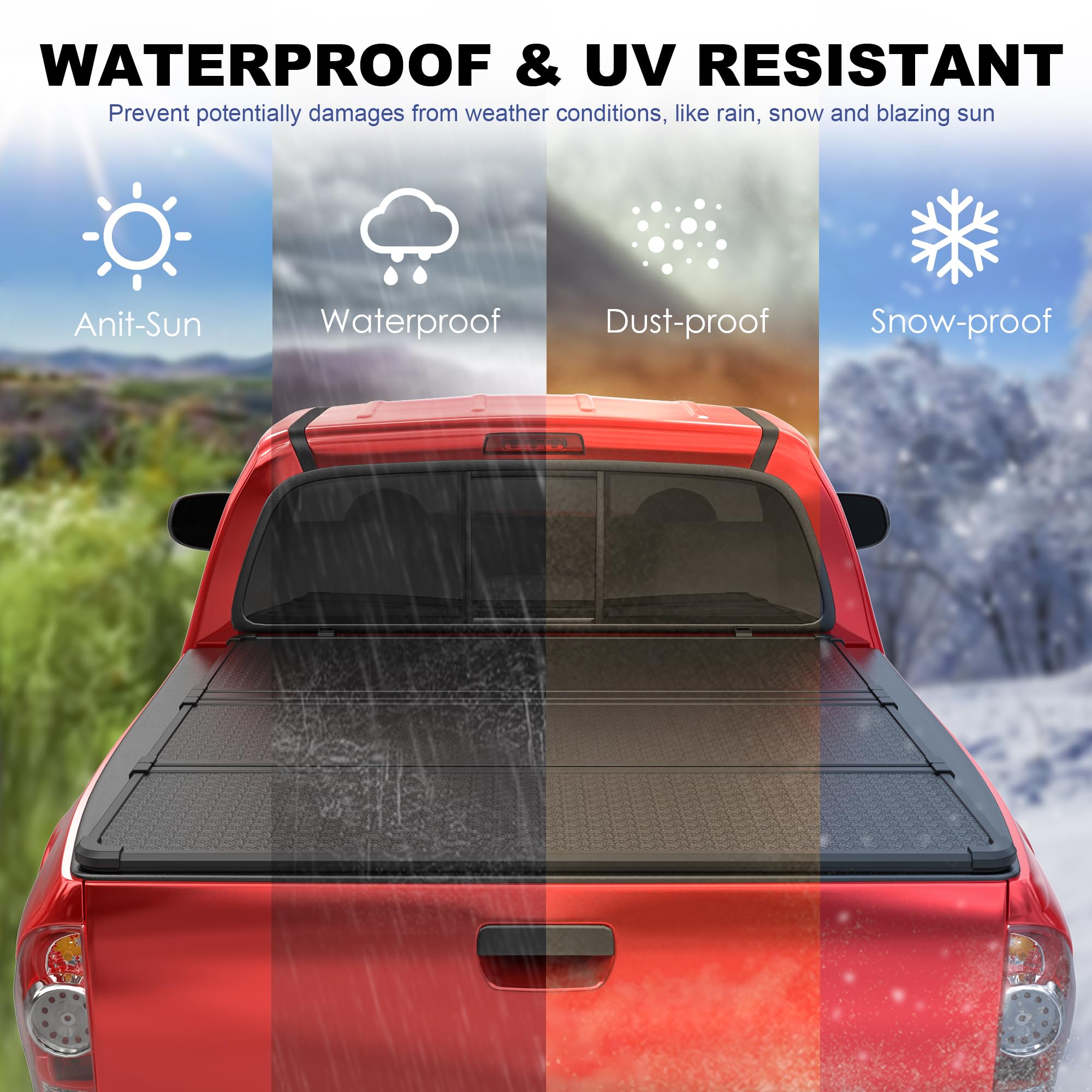 Mostplus Tri Fold Hard Truck Bed Tonneau Cover Compatible With 2016-2023 Toyota Tacoma Fleetside 3-Fold Aluminum Bed Cover-6Ft 7