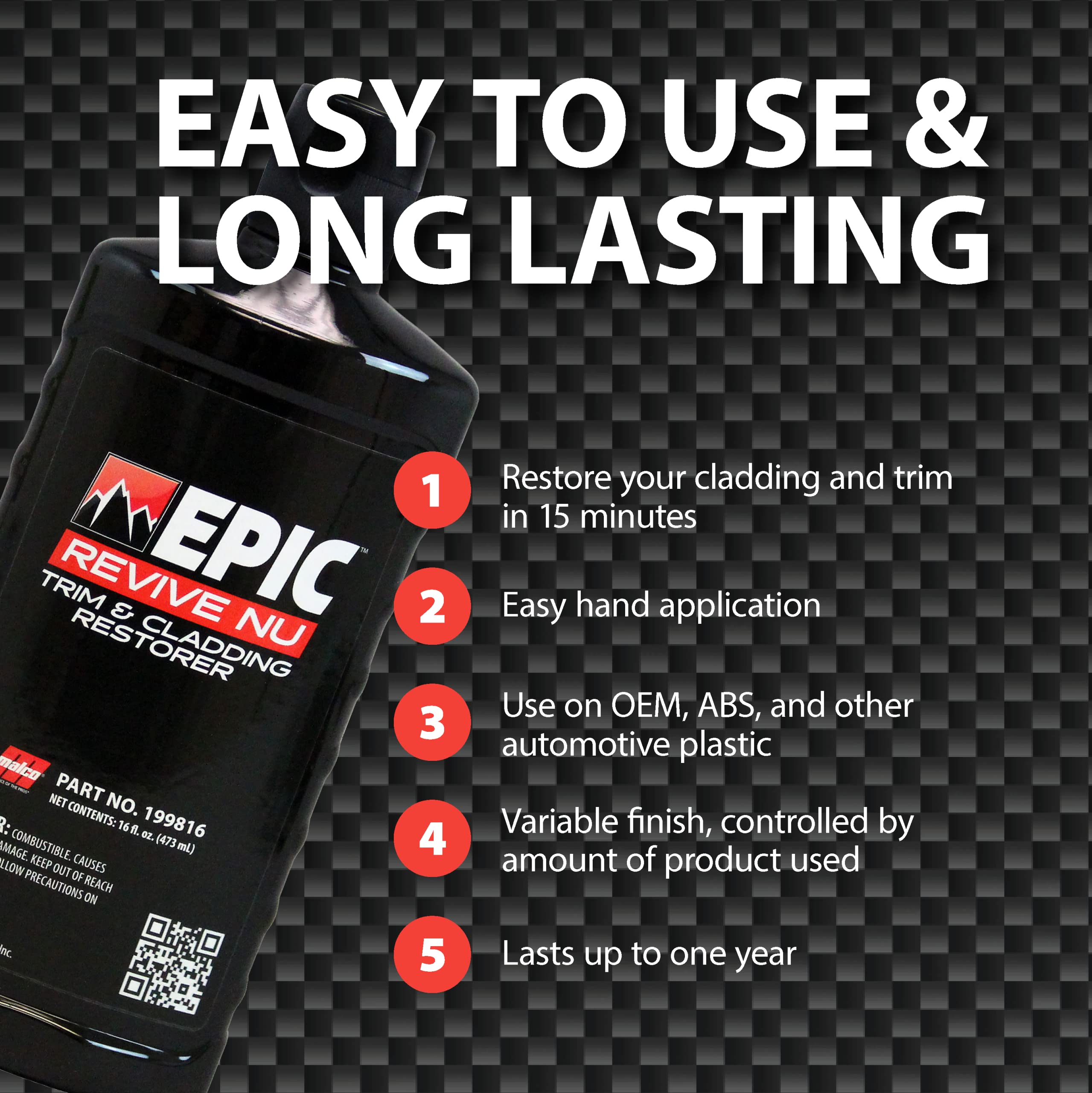 Malco Epic Revive Nu Plastic Trim & Cladding Restorer - Restores Faded And Dried Out Plastic/Vinyl And Rubber Back To Black Or G