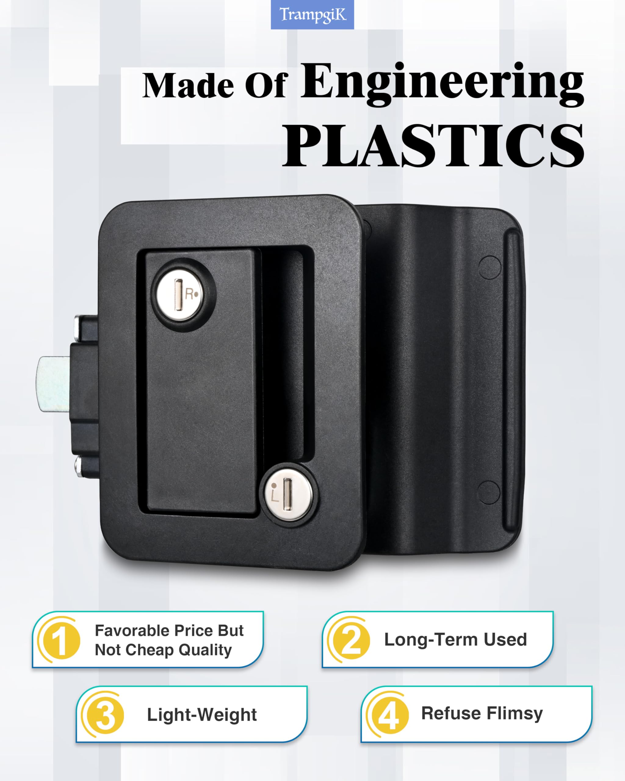 Engineering Plastic Camper Door Lock, Rv Door Lock Replacement, Fit 3.65'' X 2.95'' Hole, For Motorhome,Rv Camper,Entrance Front