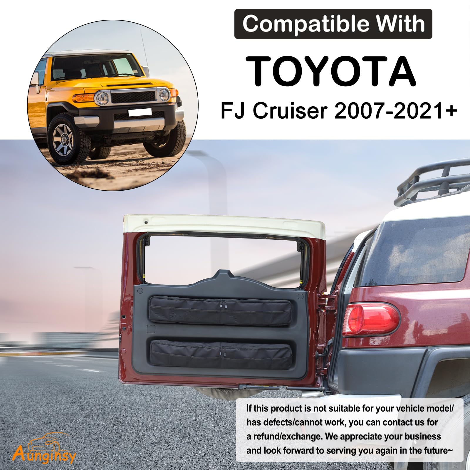 Aunginsy 2Pcs Trunk Organizer Compatible with Toyota FJ Cruiser 2007-2024 Rear Tailgate Storage Bag Organizer Back Door Panel St