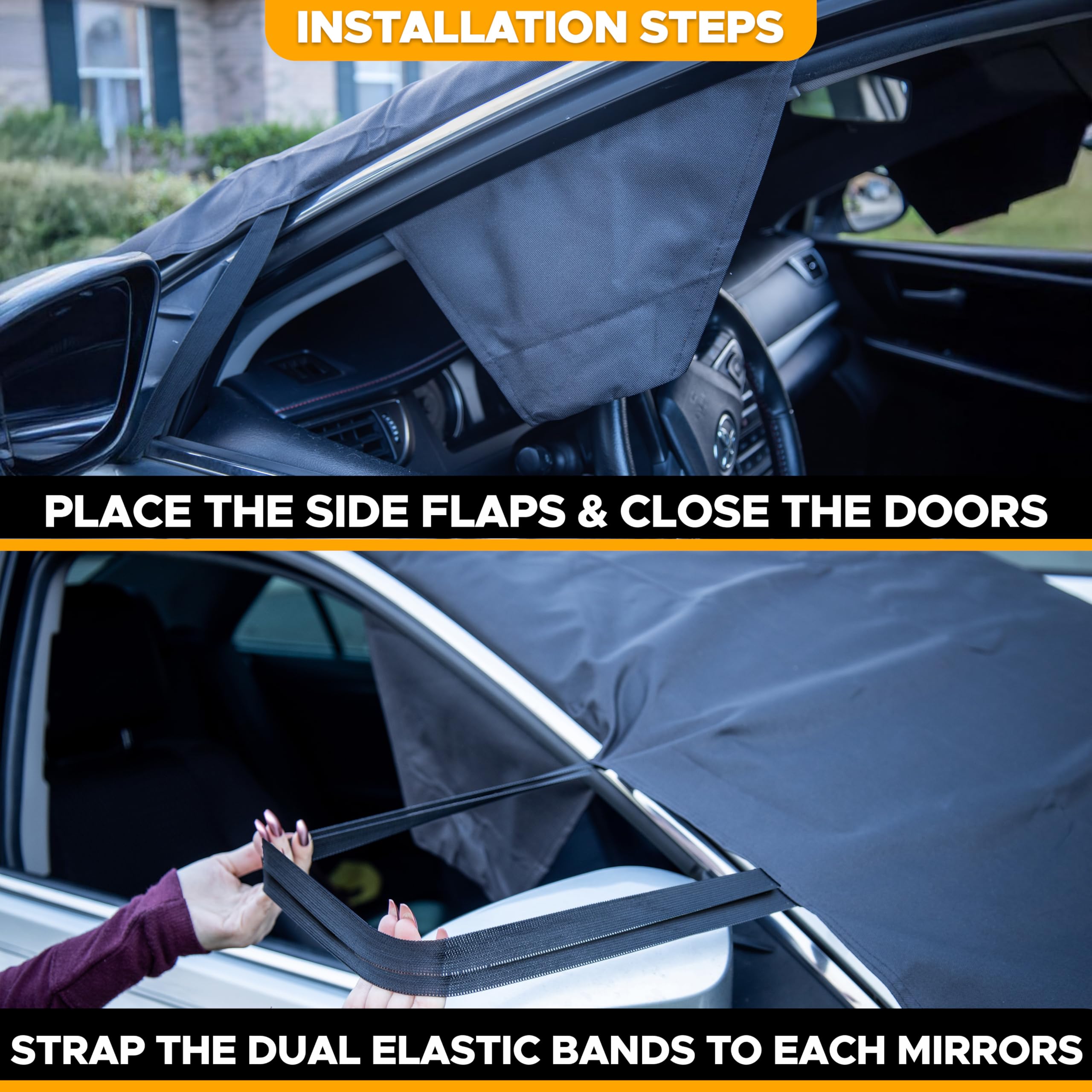 Econour Windshield Cover For Ice And Snow | Durable 600D Oxford Fabric | Waterproof Winter Car Cover For Compact Cars, Small Suv