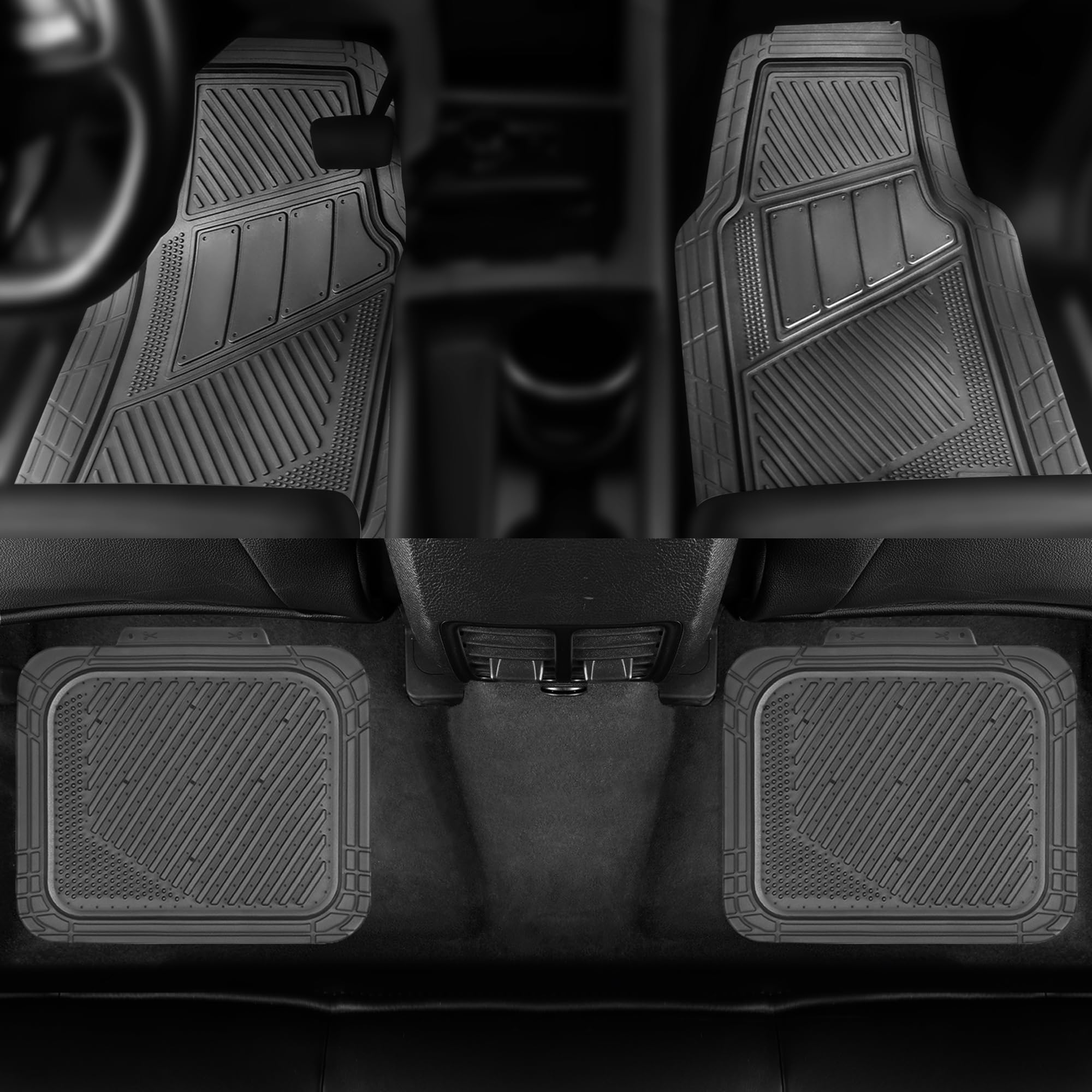 CAR PASS Heavy Duty Rubber Floor Mats Translucence Charcoal 4-Piece Car Mats Set - Universal Waterproof mats for SUV,Truck,Sedan