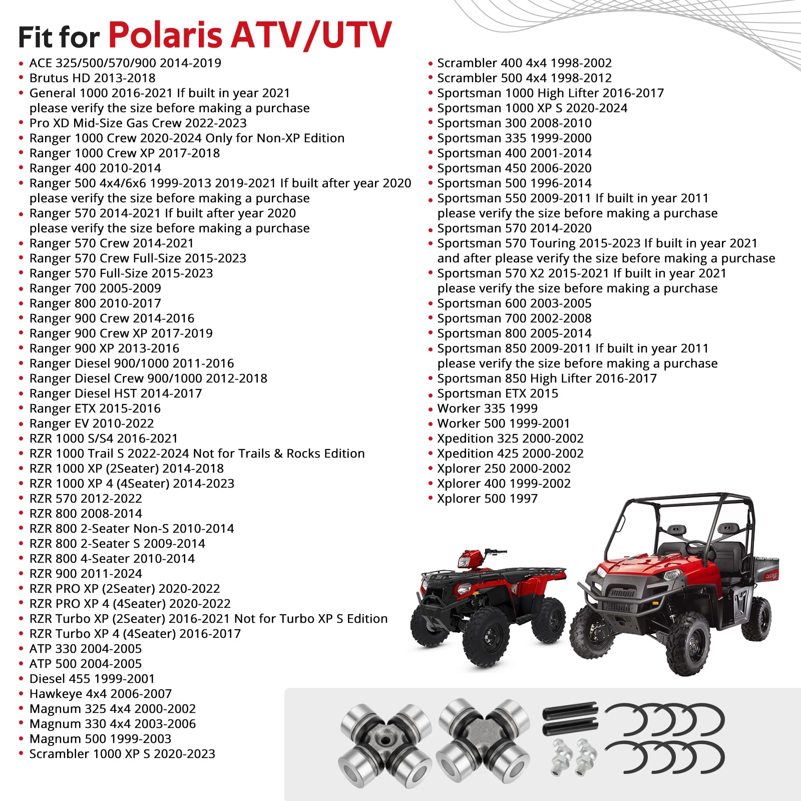 Front Prop Shaft U-Joint 2SET for Polaris RZR Ranger Sportsman General 1000 900 800 700 570 500 OEM# 2202015 2203703 3235500 323