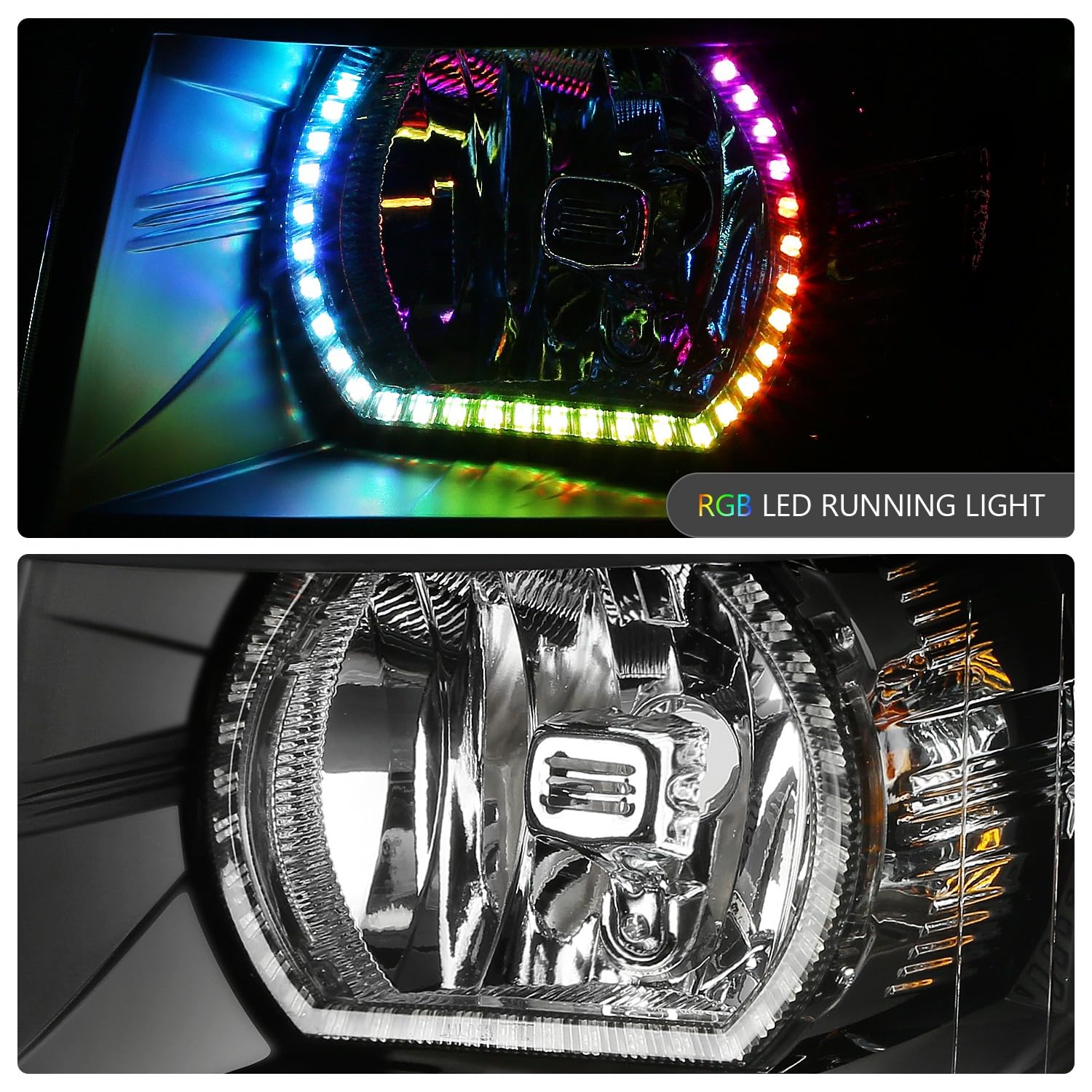 Dna Motoring Pair Of Headlights Compatible With 2007-2013 Chevy Silverado 1500, 2500 3500 & Hd, Start Up Sequence Rgb Led Drl, B