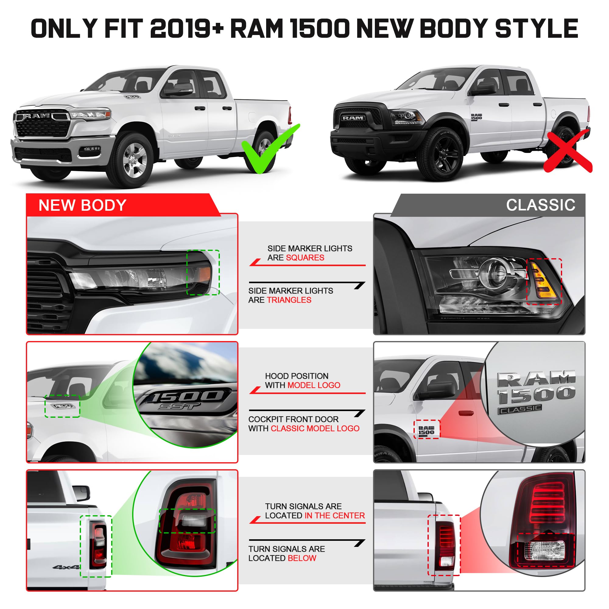 Comnova Autopart Running Boards Compatible With 2019-2025 Dodge Ram 1500 Crew Cab New Body Style(Excl. Ram 2500 3500), Side Steps For Easy Access Step Bars, Ram Board, Powder Coated, 6 Inch Step.