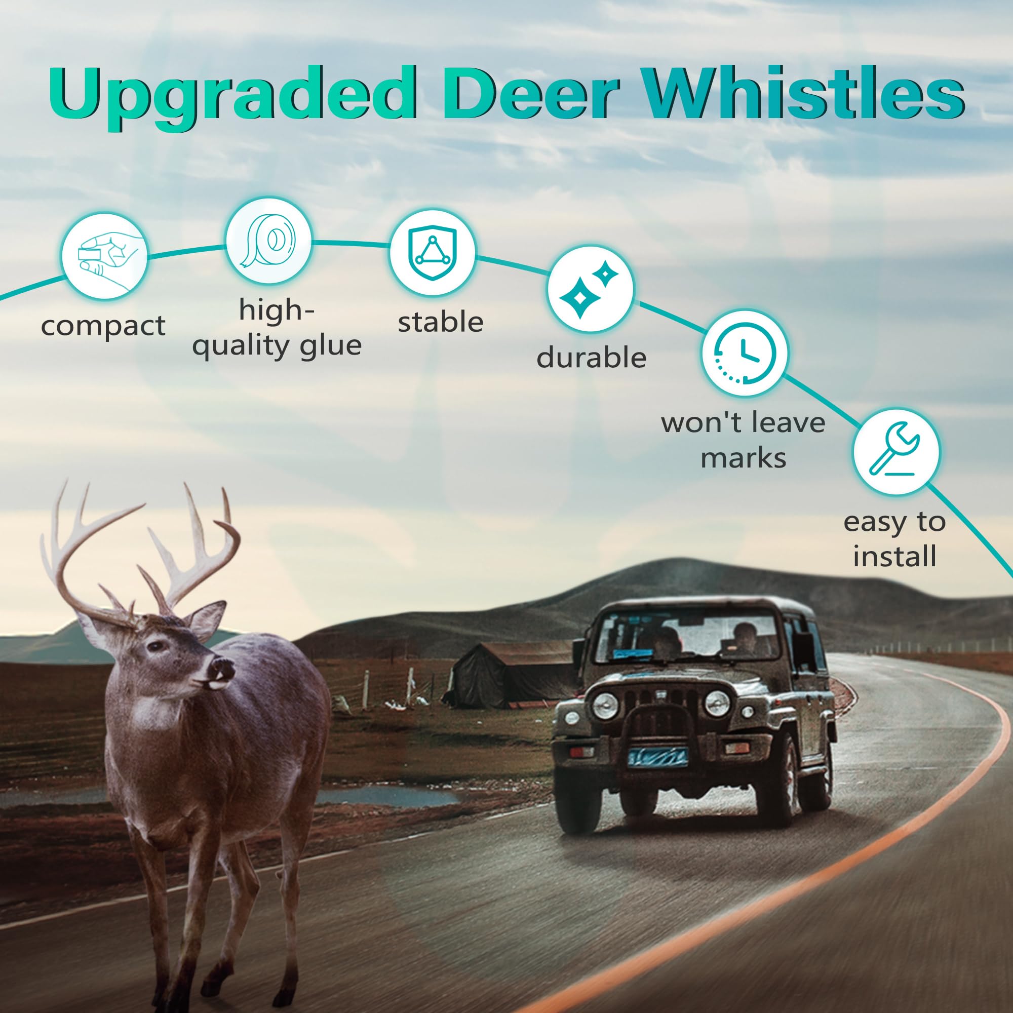 Elook Upgraded Deer Whistles For Car, Deer Horn For Car, Save Deer Whistle For Vehicles, Trunks, Motorcycle, Three-Horn, 2 Pack
