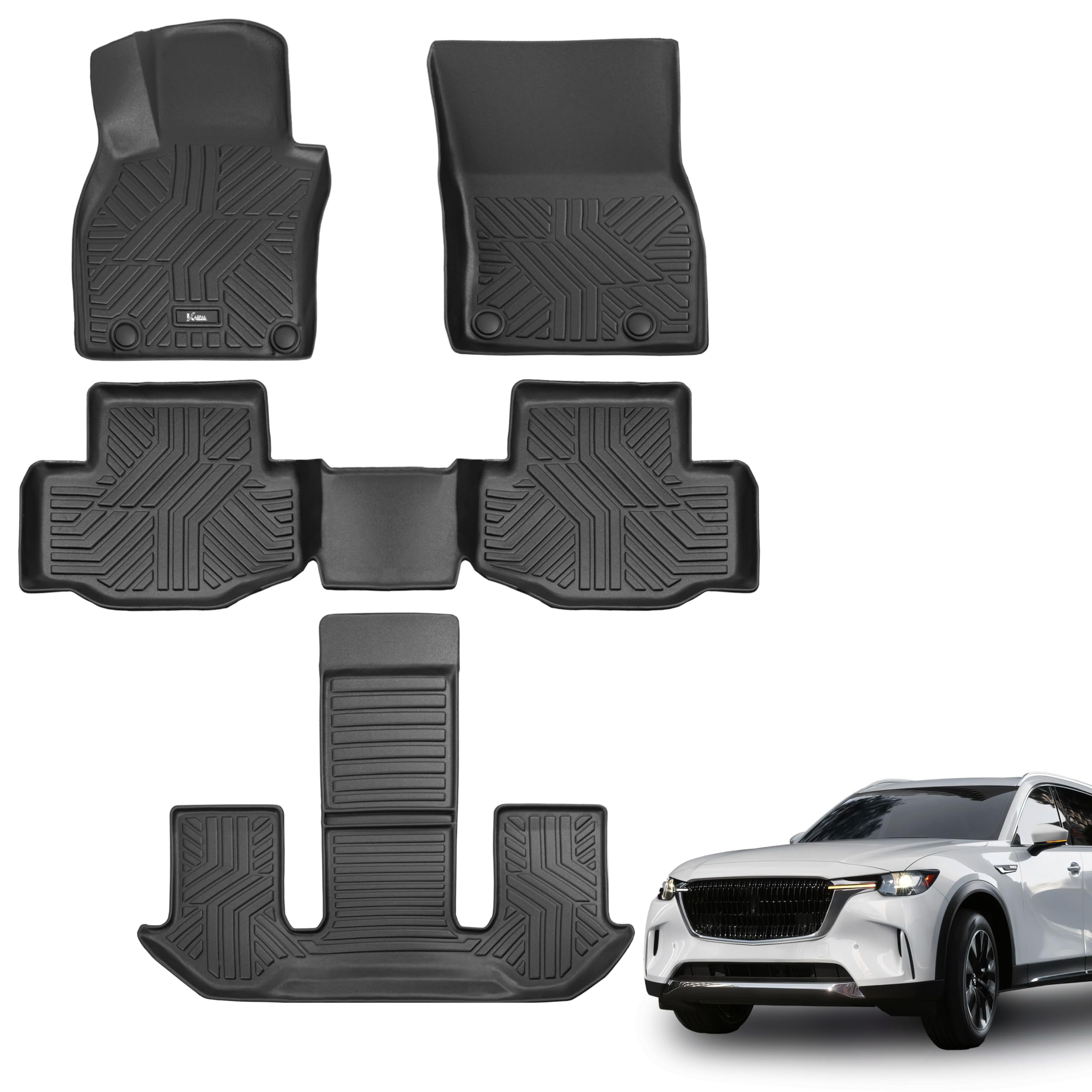 Karpal Floor Mats Fit For Mazda 2024 2025 Cx-90 & Cx90 Phev 6 & 7 Seats (Not For 8 Seats) Front & 2Nd & 3Rd Row Liner 4 Pcs