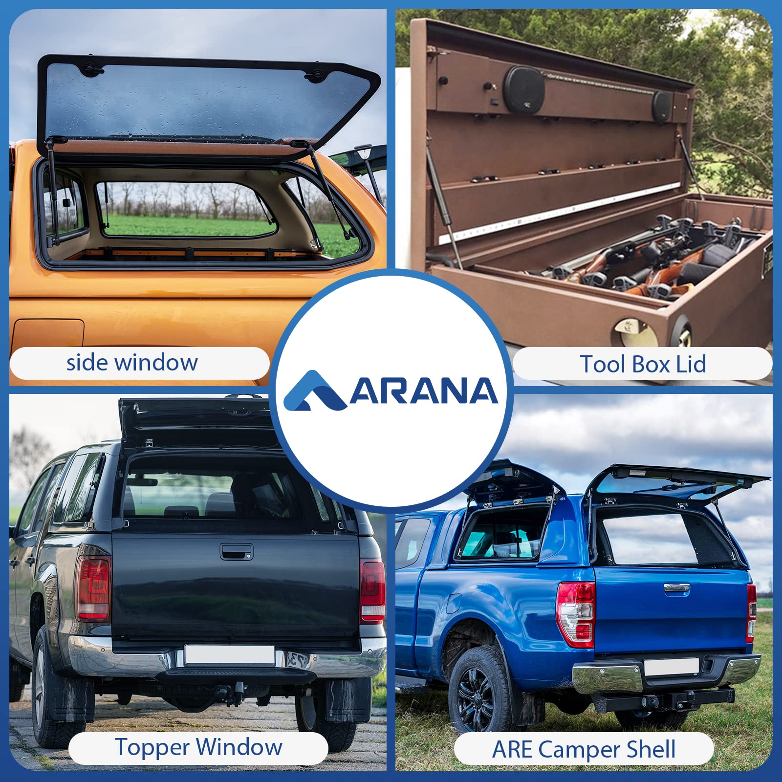 Arana 1015903 13 Inch 55Lb Gas Spring Struts, C1615120 13 '' 245N Shocks Lift Support For Tool Box Lid Truck Topper Camper Shell