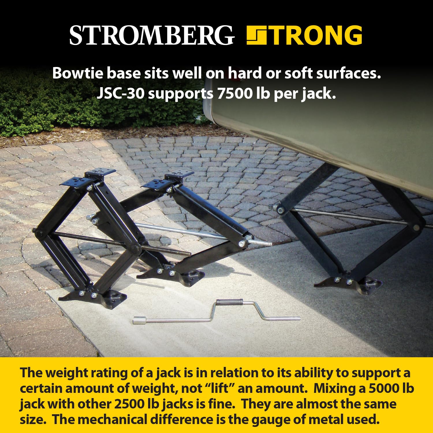 Stromberg Carlson Jsc-30-Ind One Scissor Jack - 30 Sturdy Rv & Trailer Stabilizer Jack, Camping & 5Th Wheel Leveling Accessories, Bowtie Base, 7500 Lbs Capacity, One Jack Only, No Socket, Black