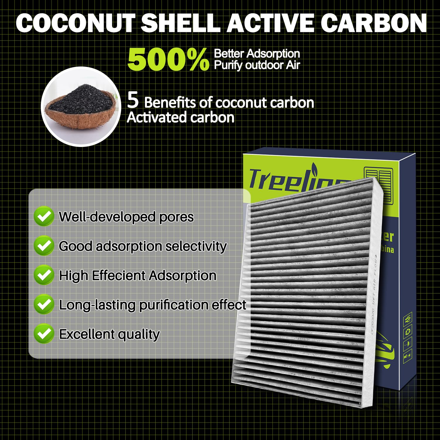 Treeligo Cf11854 Cabin Air Filter Compatible With Nissan Rogue (2014-2020), Rogue Sport (2017-2022), With Coconut Shell Activate