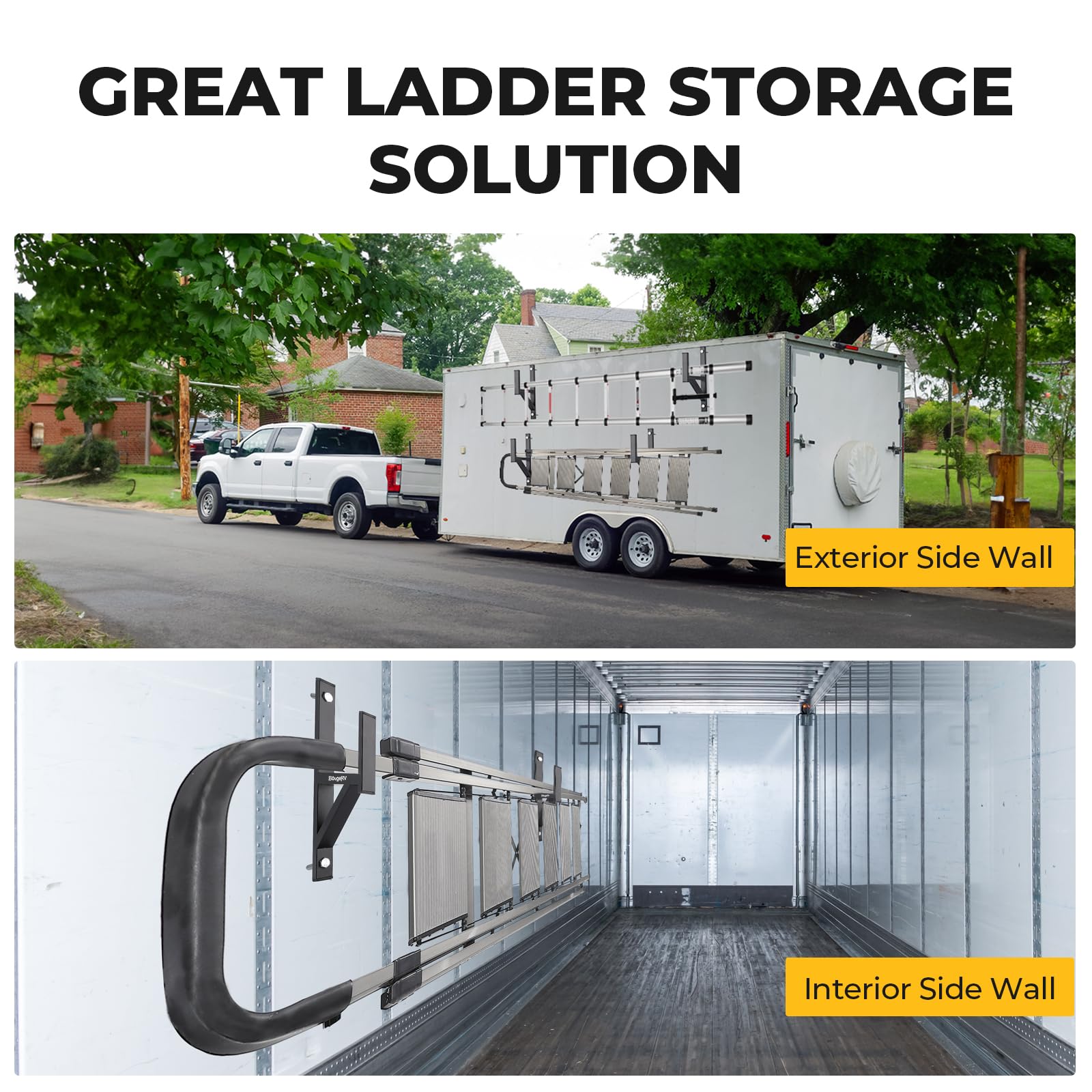 Bougerv Side Mount Trailer Ladder Rack, 2 Racks Heavy Duty Steel Ladder Racks With Bungee Cords Fit For Open And Enclosed Traile