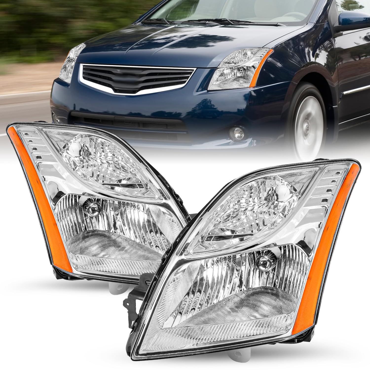 Sockir Headlight Assembly Set Fit For 2010 2011 2012 Nissan Sentra Driver And Passenger Side Chrome Headlamp