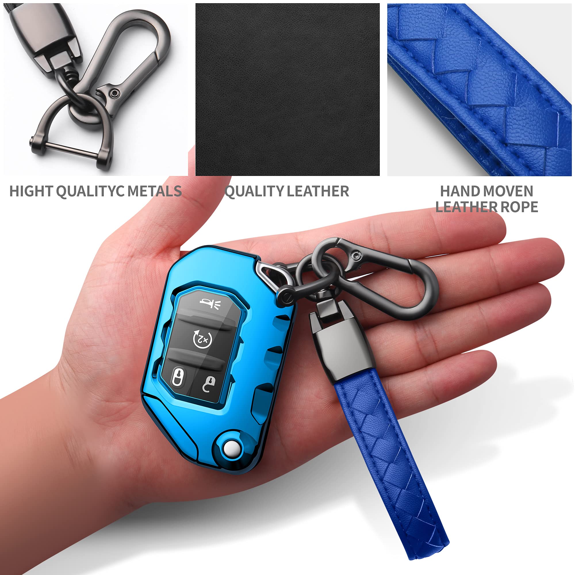 Autophone Compatible With Jeep Key Fob Cover With Leather Keychain Soft Tpu Protection Key Case For 2018 2019 2020 2021 Wrangler Jl Gladiator Remote Key(Aurora Blue)