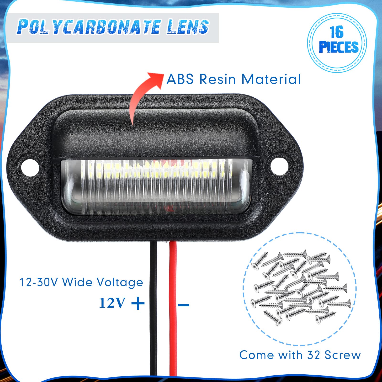 Mudder 16 Packs 12V 6 Led License Plate Light Waterproof License Plate Lamp Taillight For Truck Suv Trailer Rv Trucks And Boats