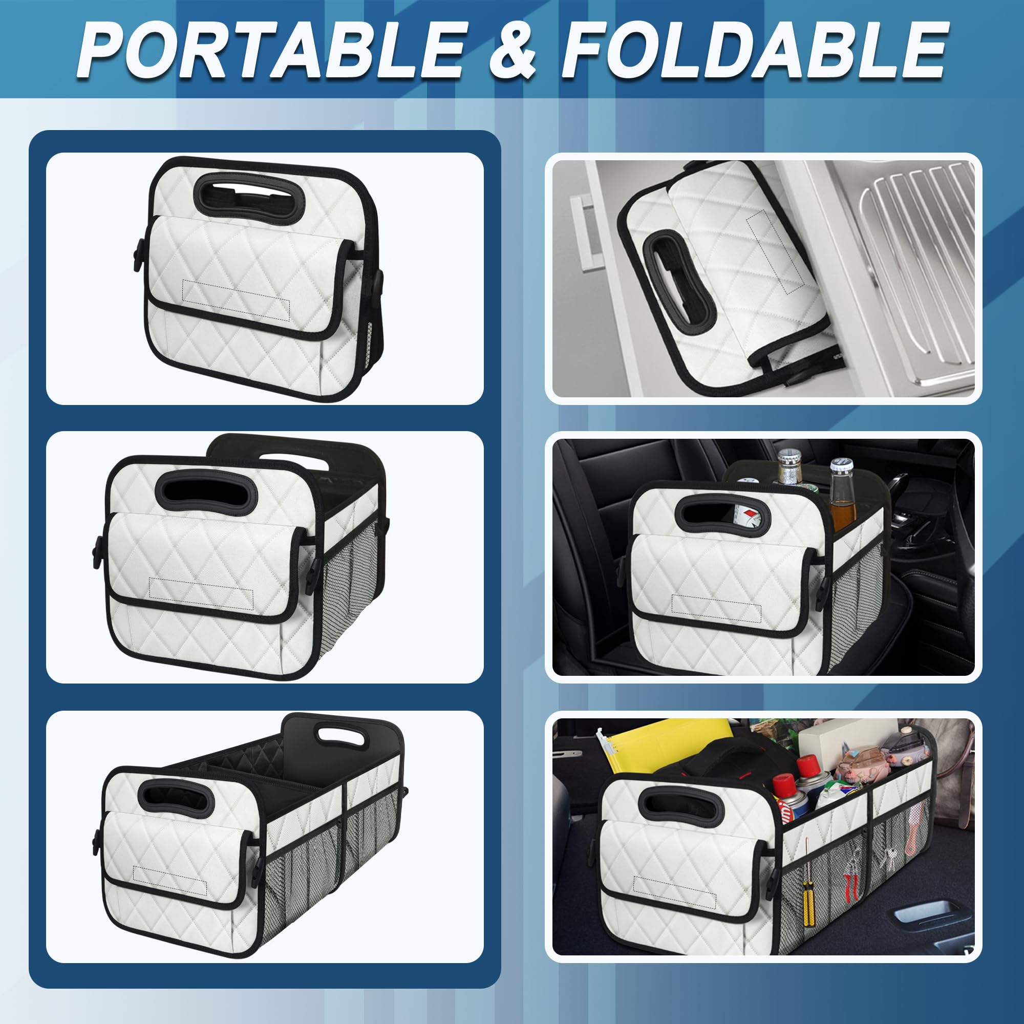 Deosk Car Trunk Organzier And Storage With 6 Big Pocket,Car Accessories For Women/Men 70L Waterproof Polyester Trunk Organzier F