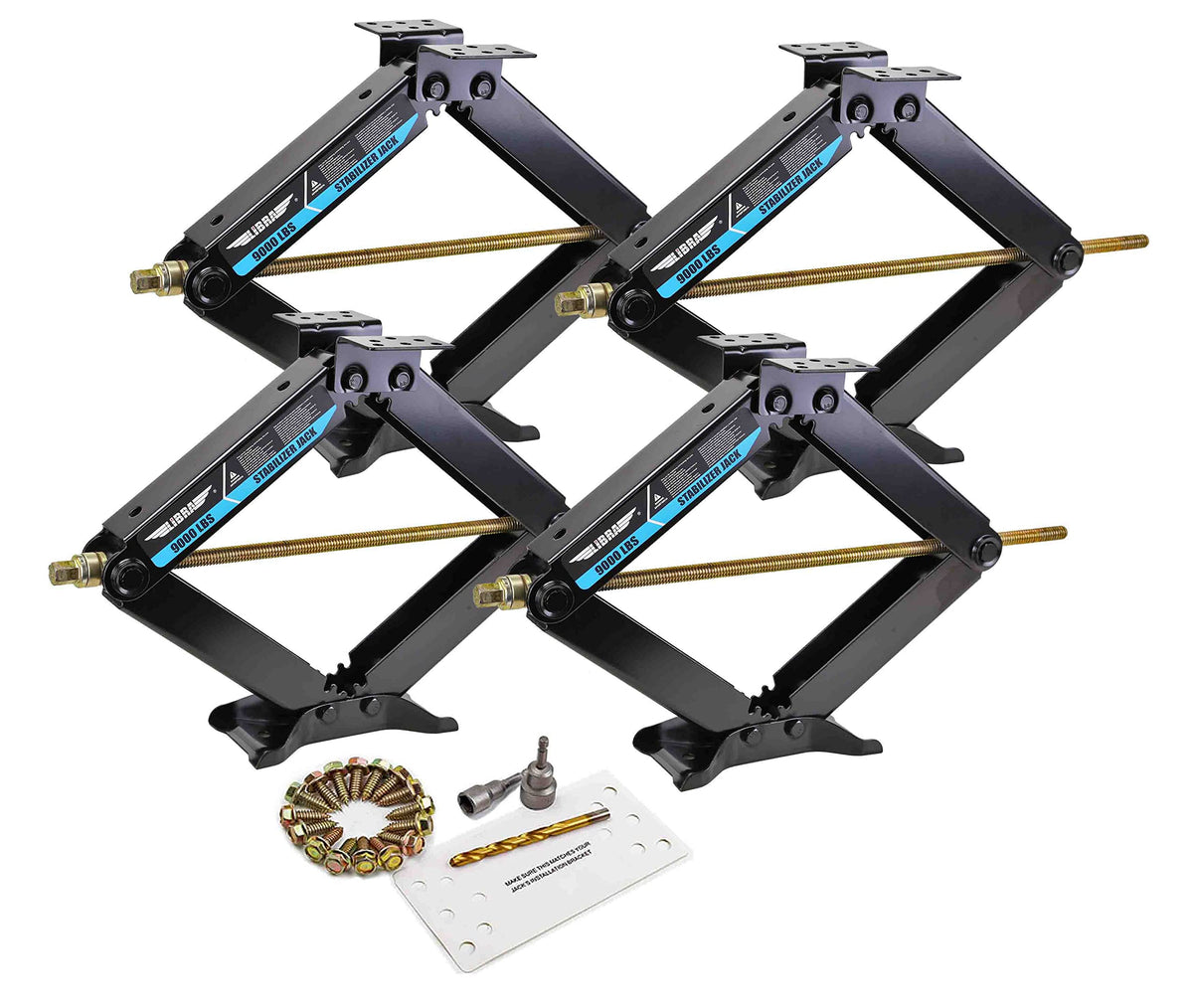Set 4 Libra 9K Lb Heavy Duty 24'' Rv Trailer Camper Stabilizer Leveling Scissor Jacks W/Dual Power Drill Sockets & Complete Set 