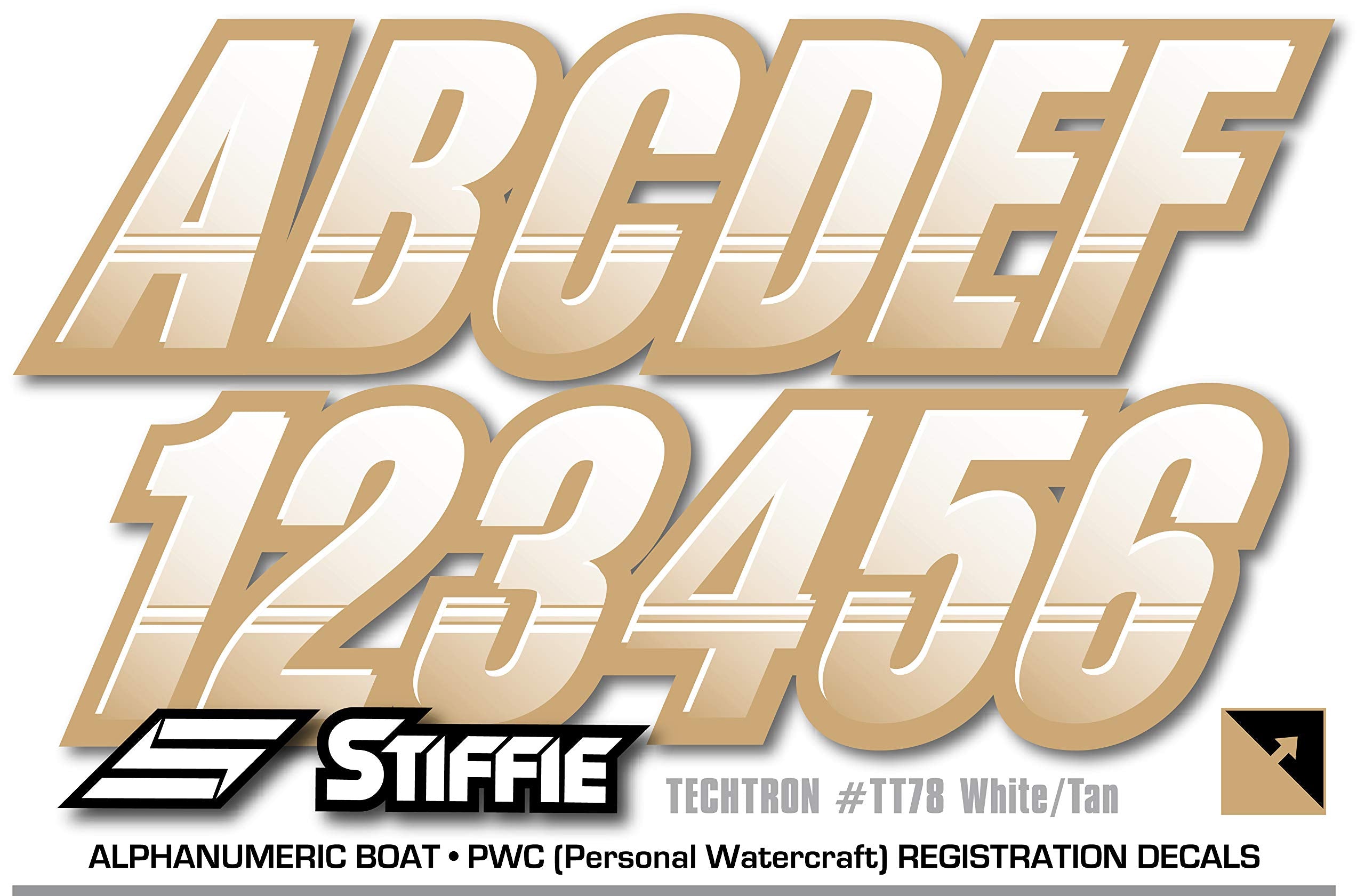 Stiffie Techtron White/Tan 3 '' Boat & Pwc Registration Decals  Numbers Letters Stickers