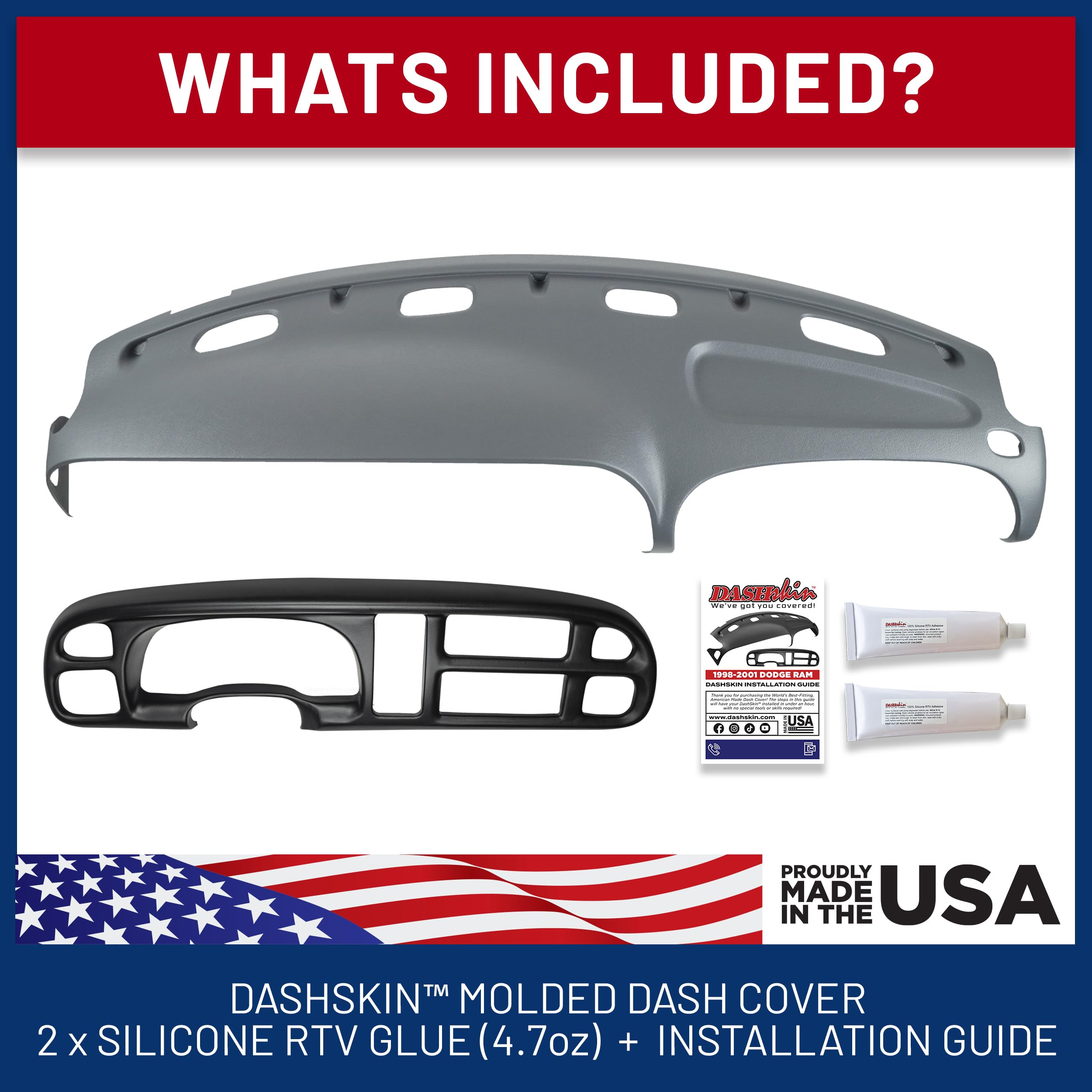 Dashskin Molded Dash Skin Cover & Bezel Cover (Not Replacement Parts) Compatible With 99-01 Dodge Ram 1500 (99-02 Ram 2500 & 350