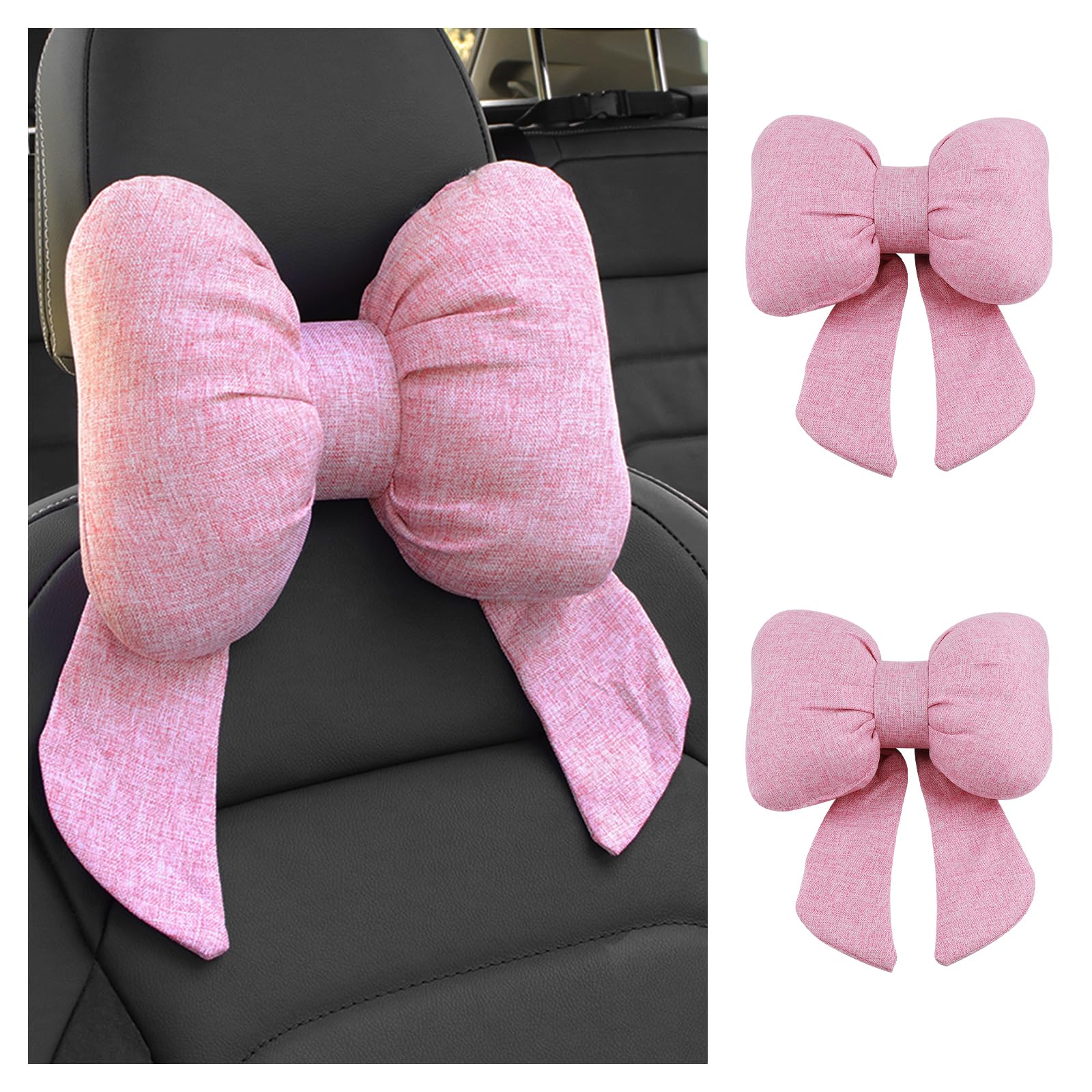 Figpade 2PCS Cute Bow Car Headrest Pillow,Comfortable & Breathable Car Neck Pillows for Relief Neck Fatigue,Universal Head Rest 