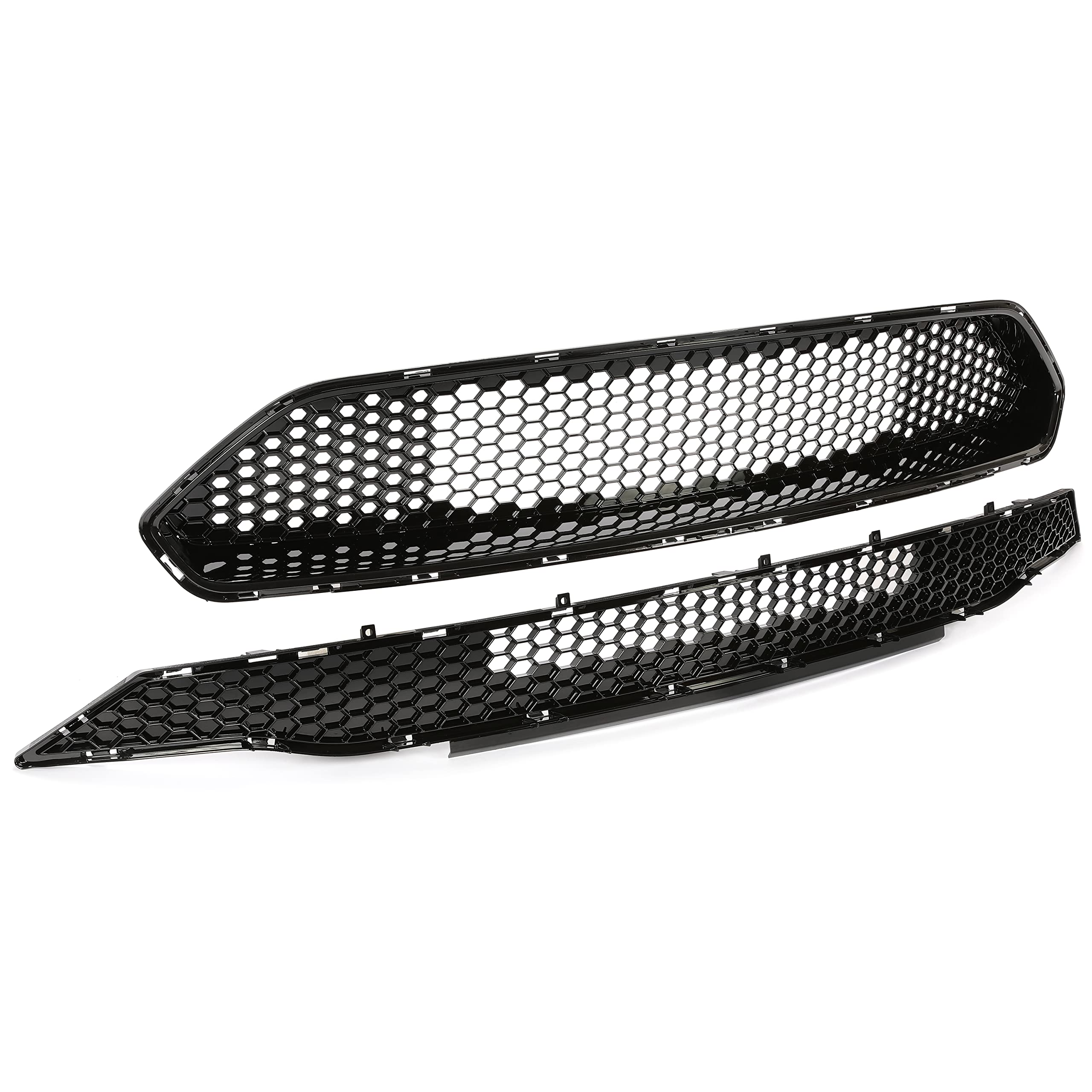 HECASA Upper + Lower Grille Compatible with 2018-2023 Ford Mustang Black Honeycomb Style Bumper Grill