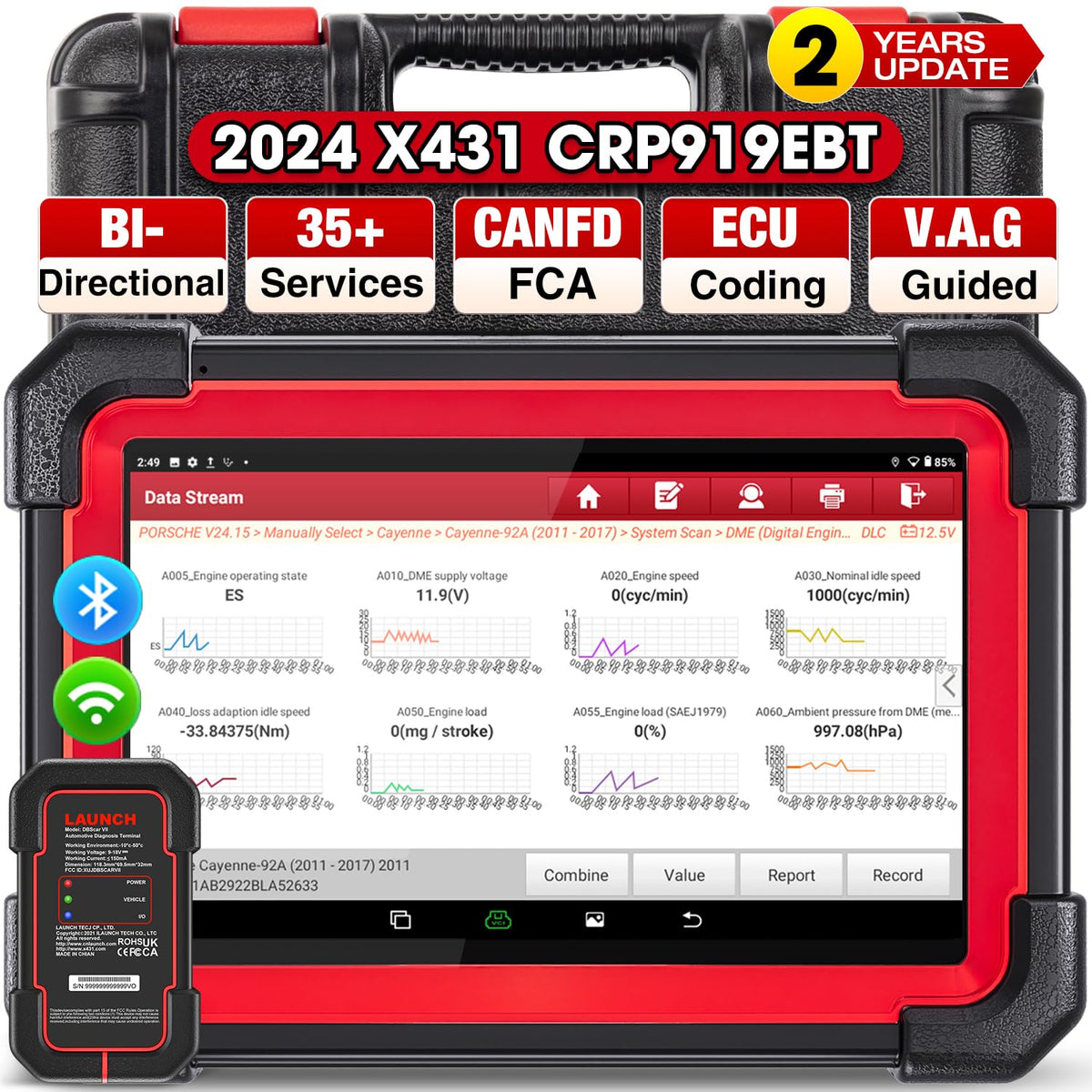 Launch X431 Crp919Ebt Elite Obd2 Scanner, 2024 Wireless Bidirectional Scan Tool, Ecu Coding, Canfd&Doip, Fca Autoauth, V.A.G Gui