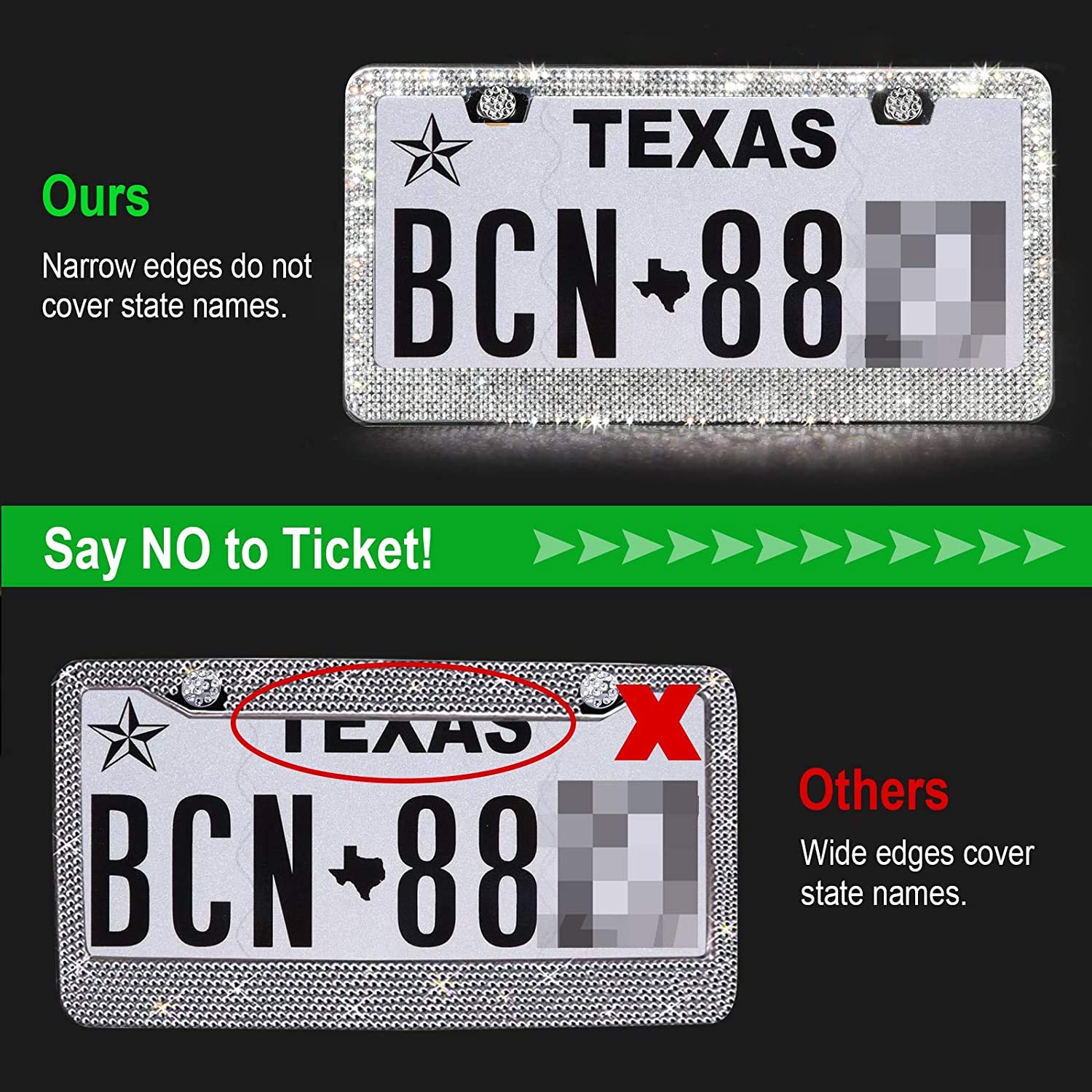 Tchipie 1 Pack Bling Rhinestone License Plate Frames, Bedazzled Sparkly Cute Diamond Car License Plate Frame, Glitter Crystal Ta