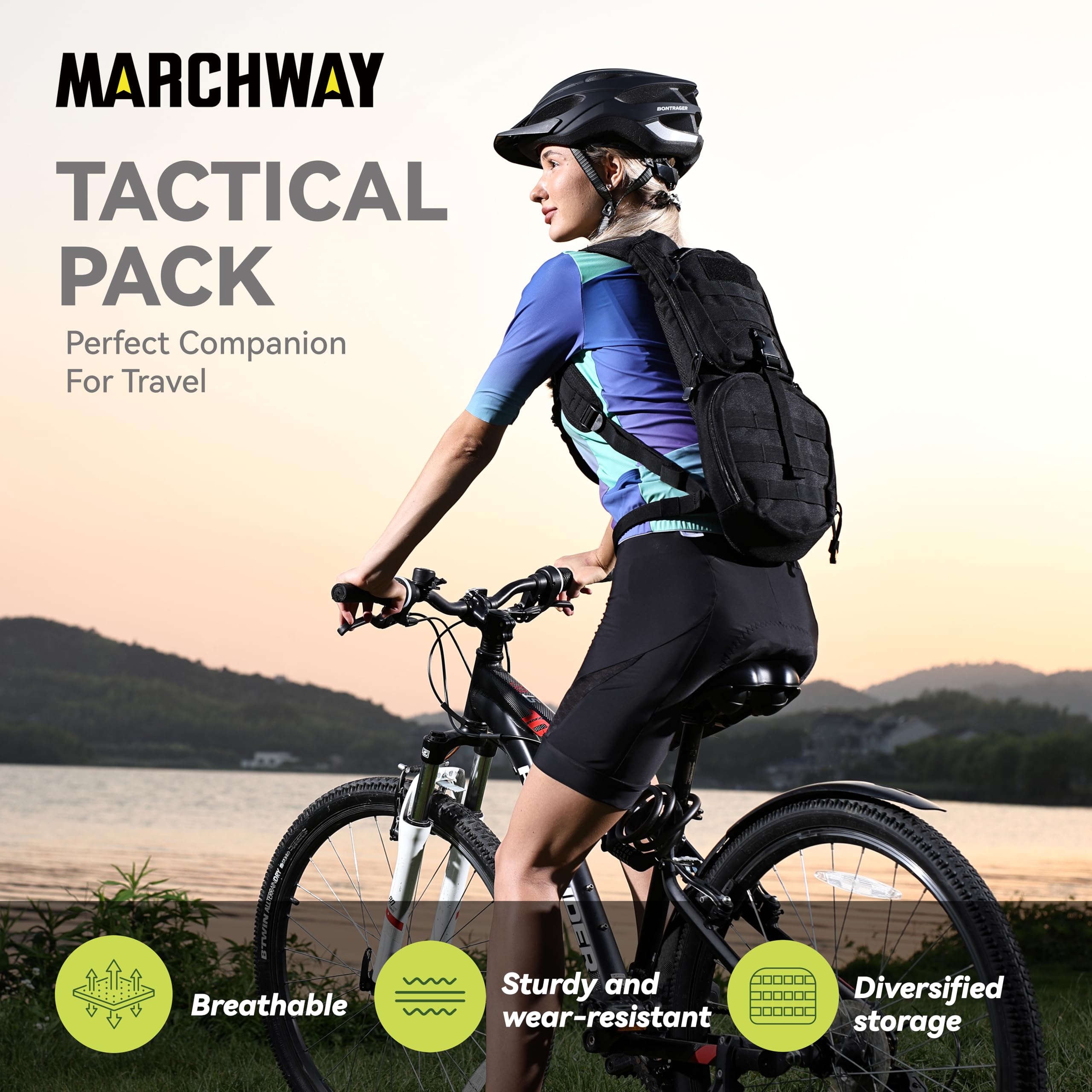 Marchway Tactical Molle Hydration Pack Backpack With 3L Tpu Water Bladder, Military Daypack For Cycling, Hiking, Running, Climbing, Hunting, Biking (Black)