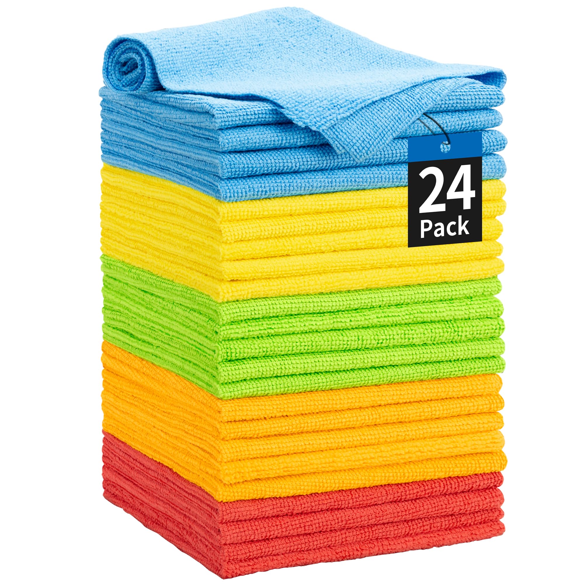 Homerhyme Microfiber Towels For Cars, 24 Pack Microfiber Cleaning Cloths, 11.5''*11.5'' Cleaning Rags Towels Bulk Absorbent Lint
