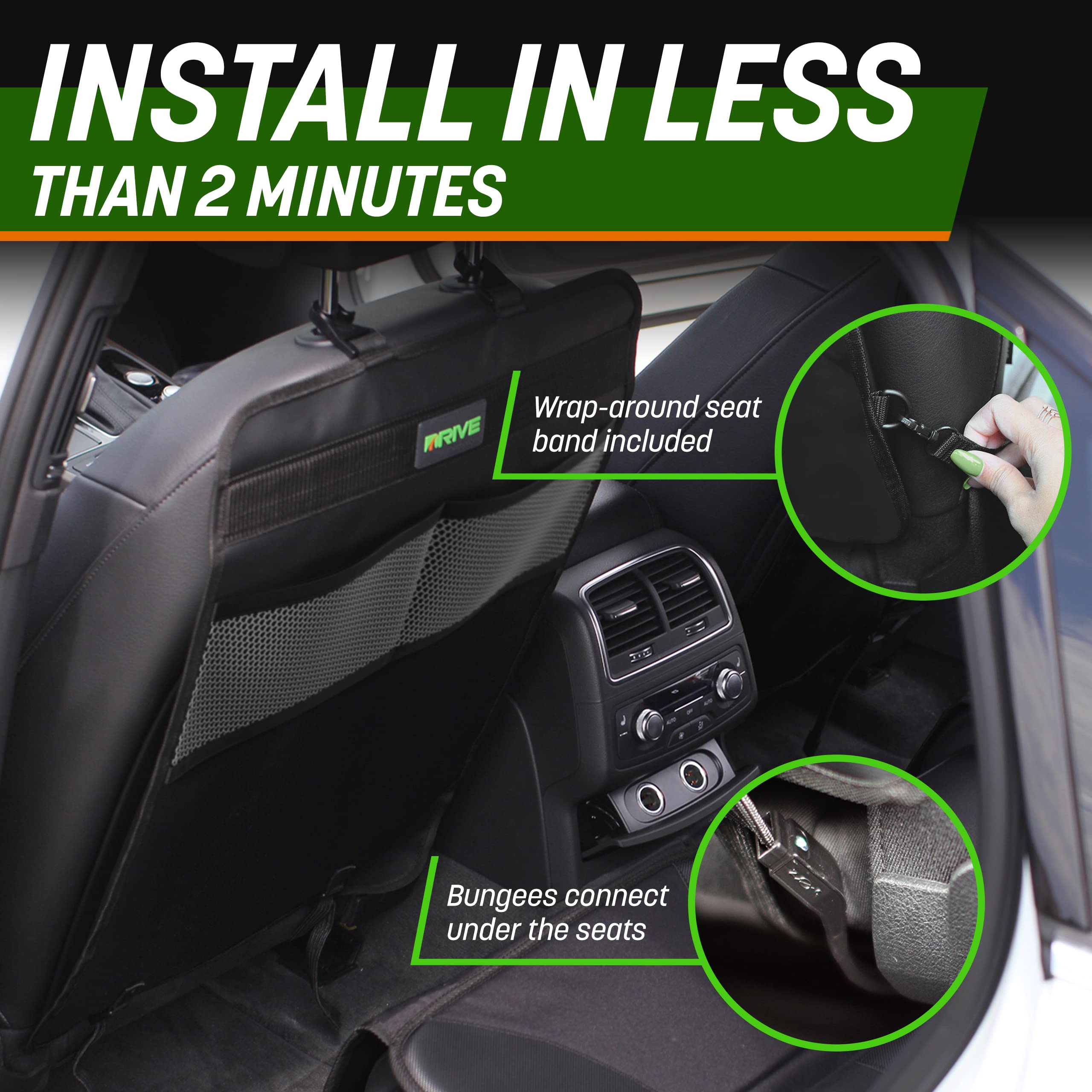 Drive Auto Products - 2 Pack Car Seat Back Protectors, Reversible Kick Mats - Black