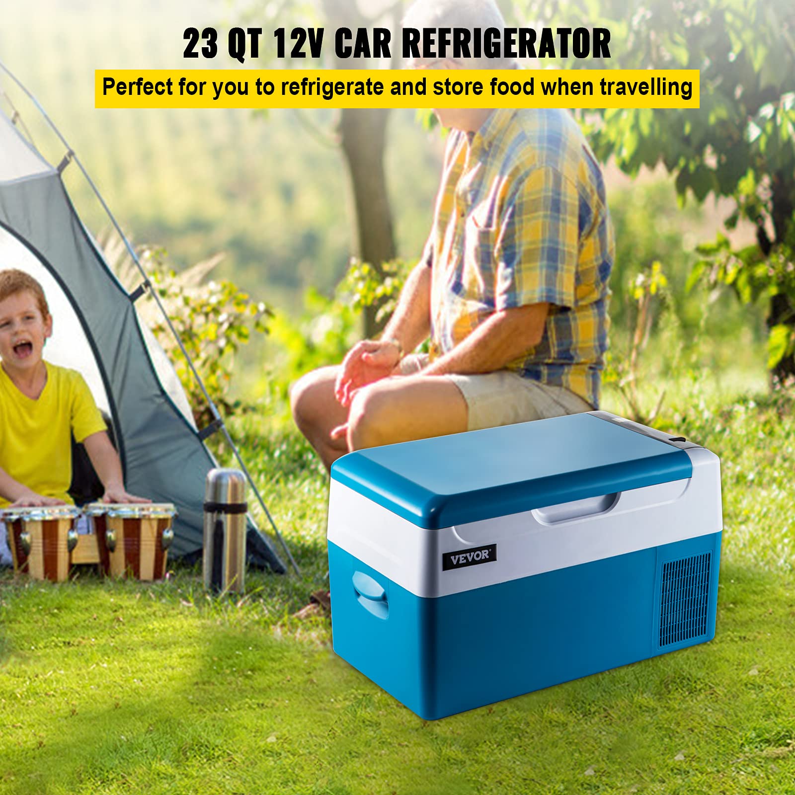 VBENLEM 22 L Car Fridge Compressor Cool Box Stainless Steel Holiday Insulated Box Mini Fridge Cool Box Car and Socket