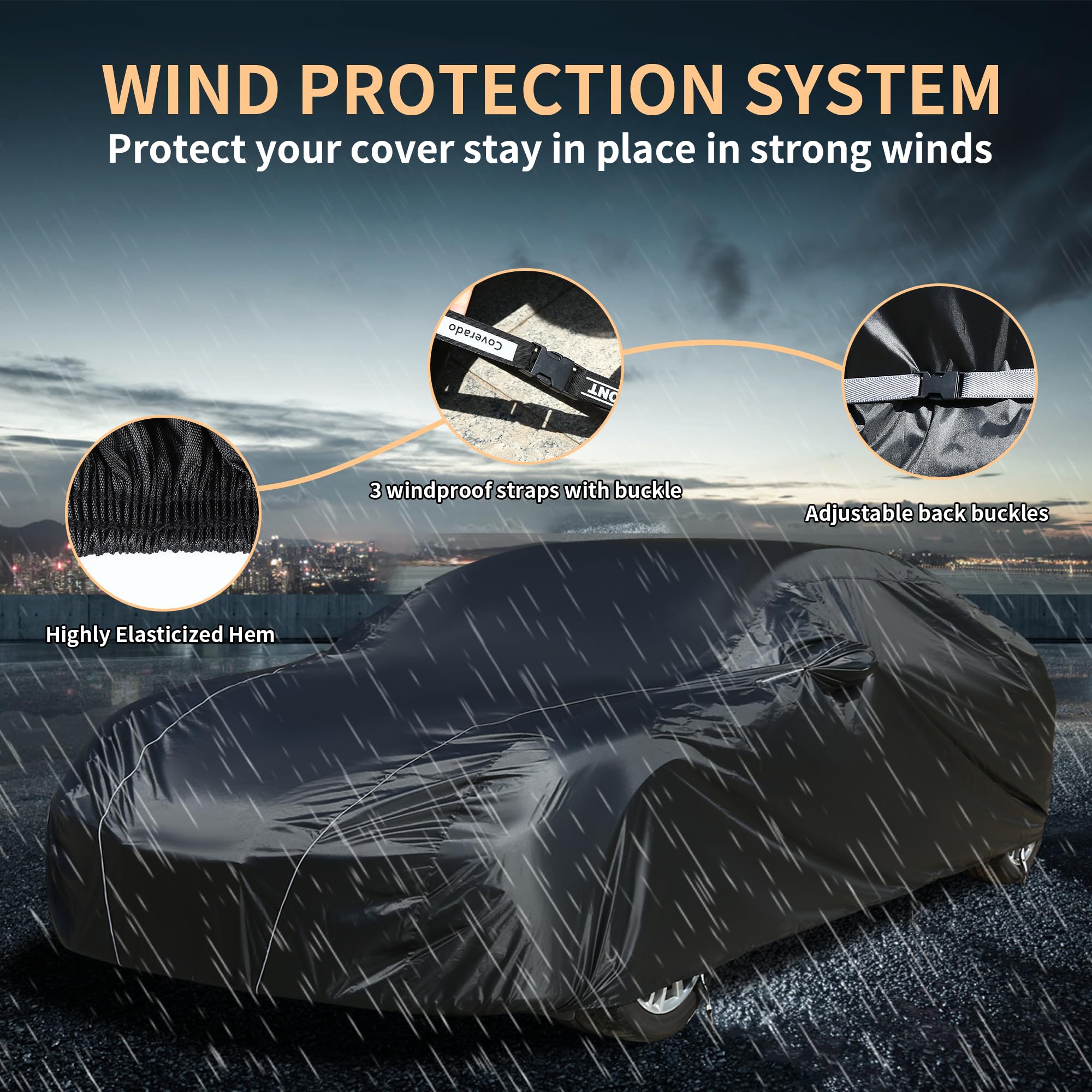 Coverado Car Cover Waterproof All Weather, Outdoor Car Covers For Automobiles With Zipped Mirror Pocket, Sun Uv Snow Wind Dust P