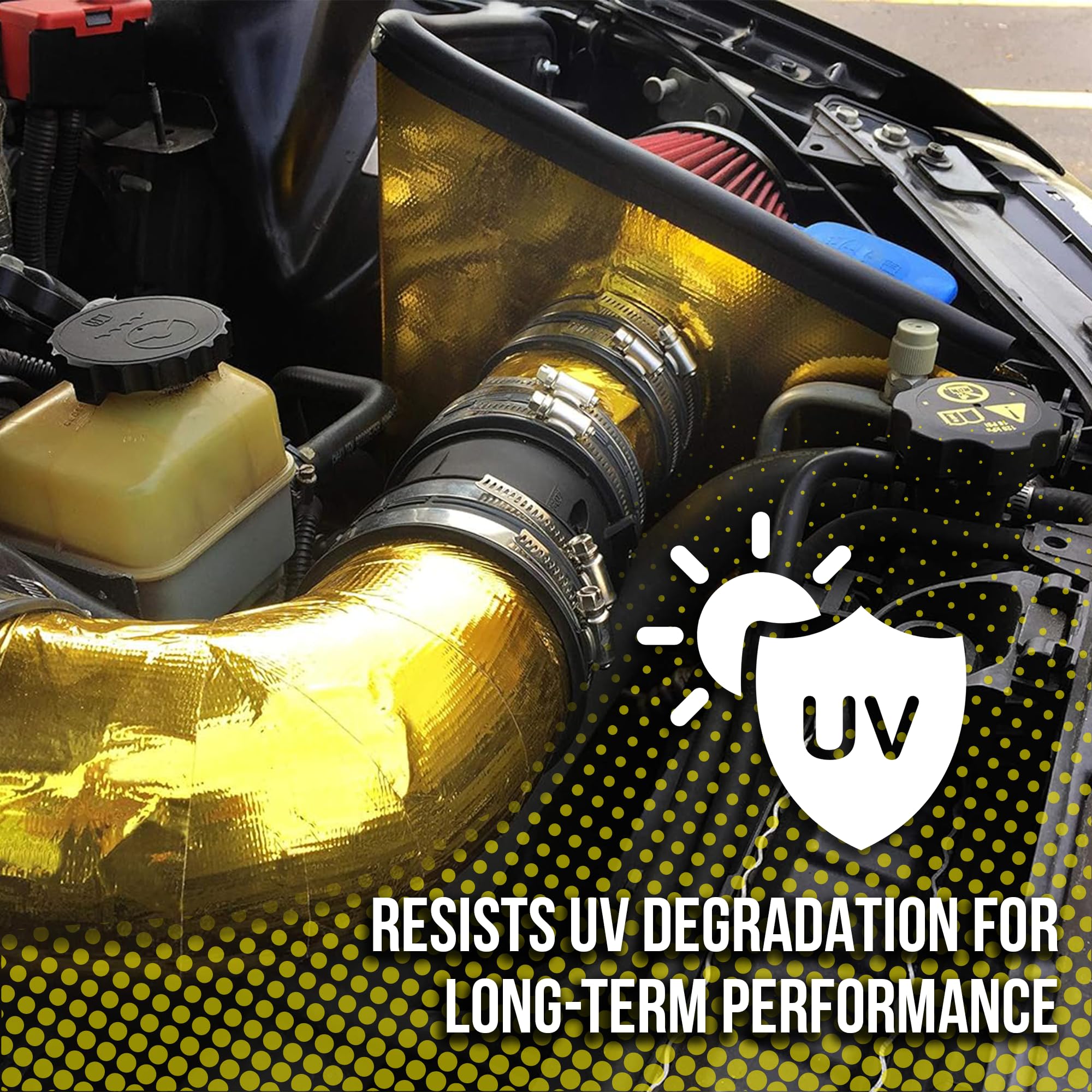 Design Engineering Inc. Reflect-A-Gold High-Temperature Heat Reflective Adhesive Backed Roll (2 X 15') - Insulation Tape Wrap For Engine Covers & More