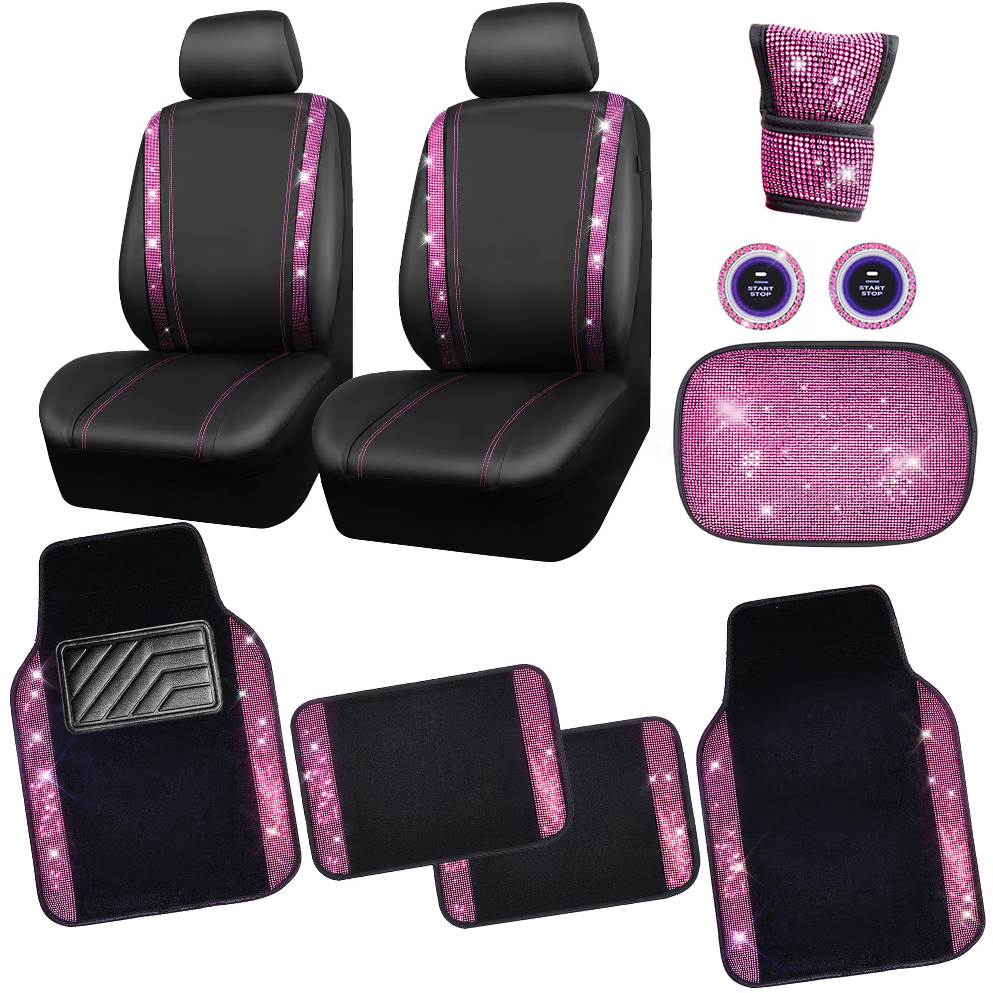 Car Pass Bling Rhinestone Diamonds Car Seat Covers Leather Shining Diamond Car Floor Mats Carpet With Anti-Slip Nibs Bling Car A