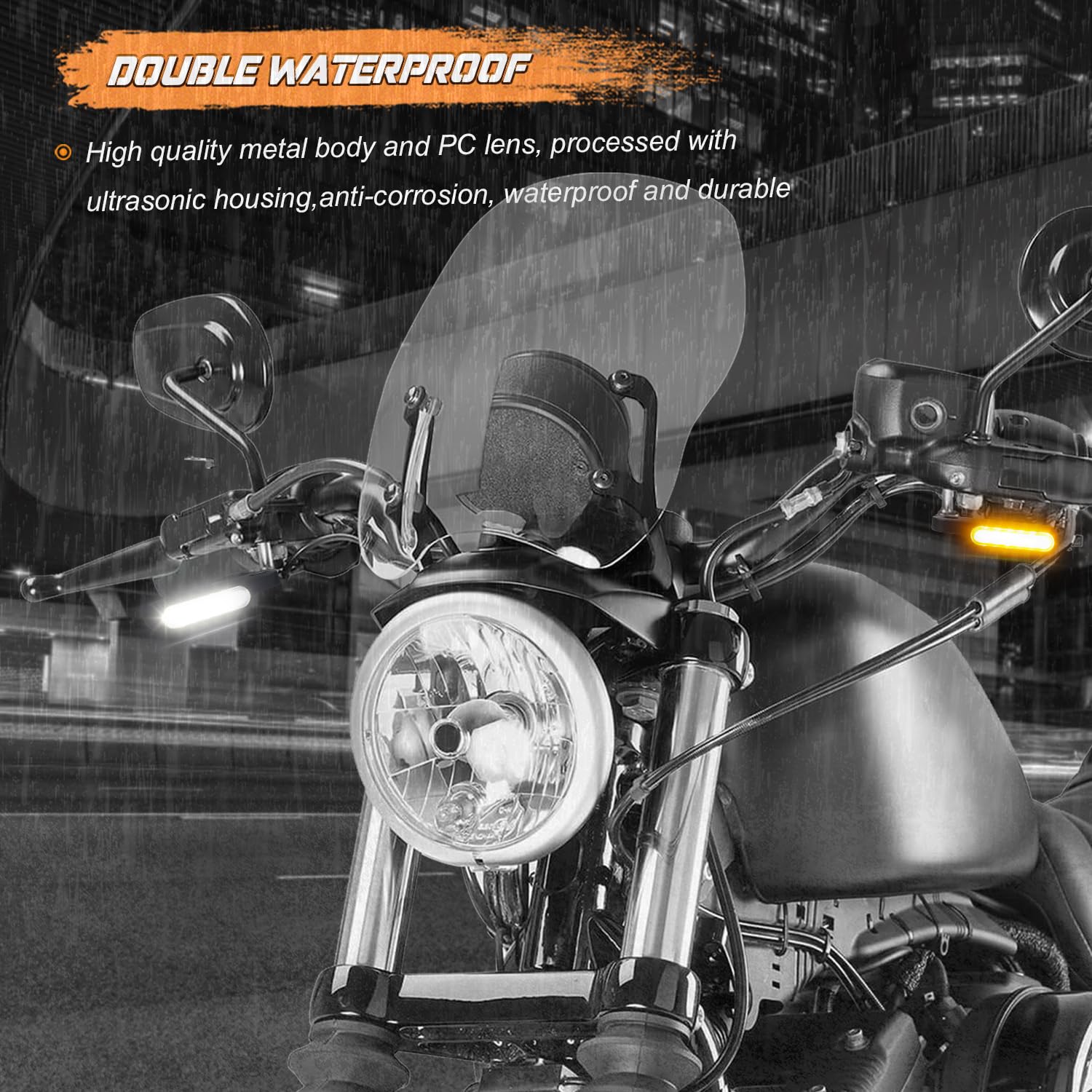 NTHREEAUTO Handlebar LED Turn Signals Mini Motorcycle Blinkers Front Running Light Universal Compatible with Harley Sportster Dy