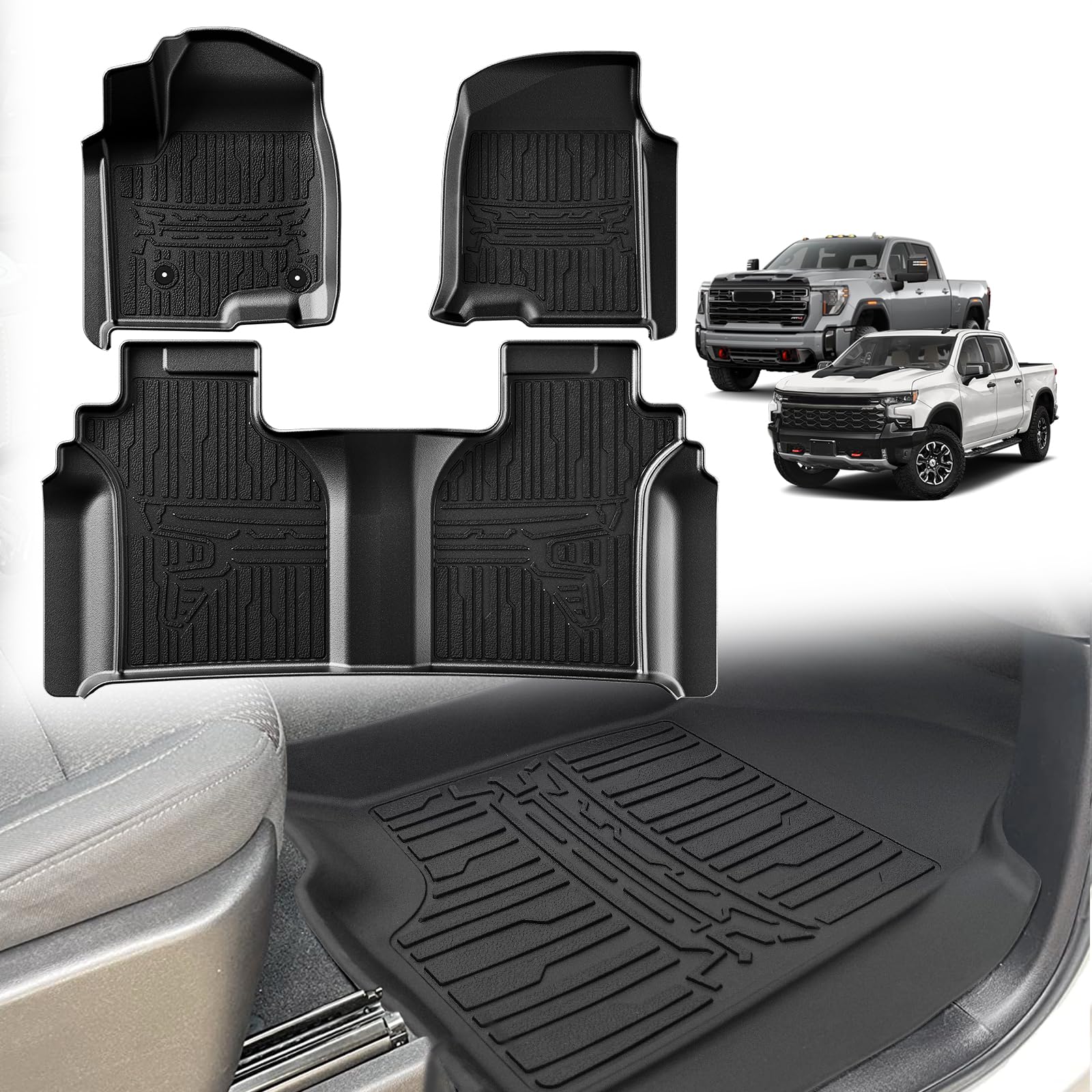 Triplealiners Floor Mats All Weather Compatible With 2019-2025 Chevy Silverado/Gmc Sierra 1500 & 2020-2025 Silverado/Sierra 2500
