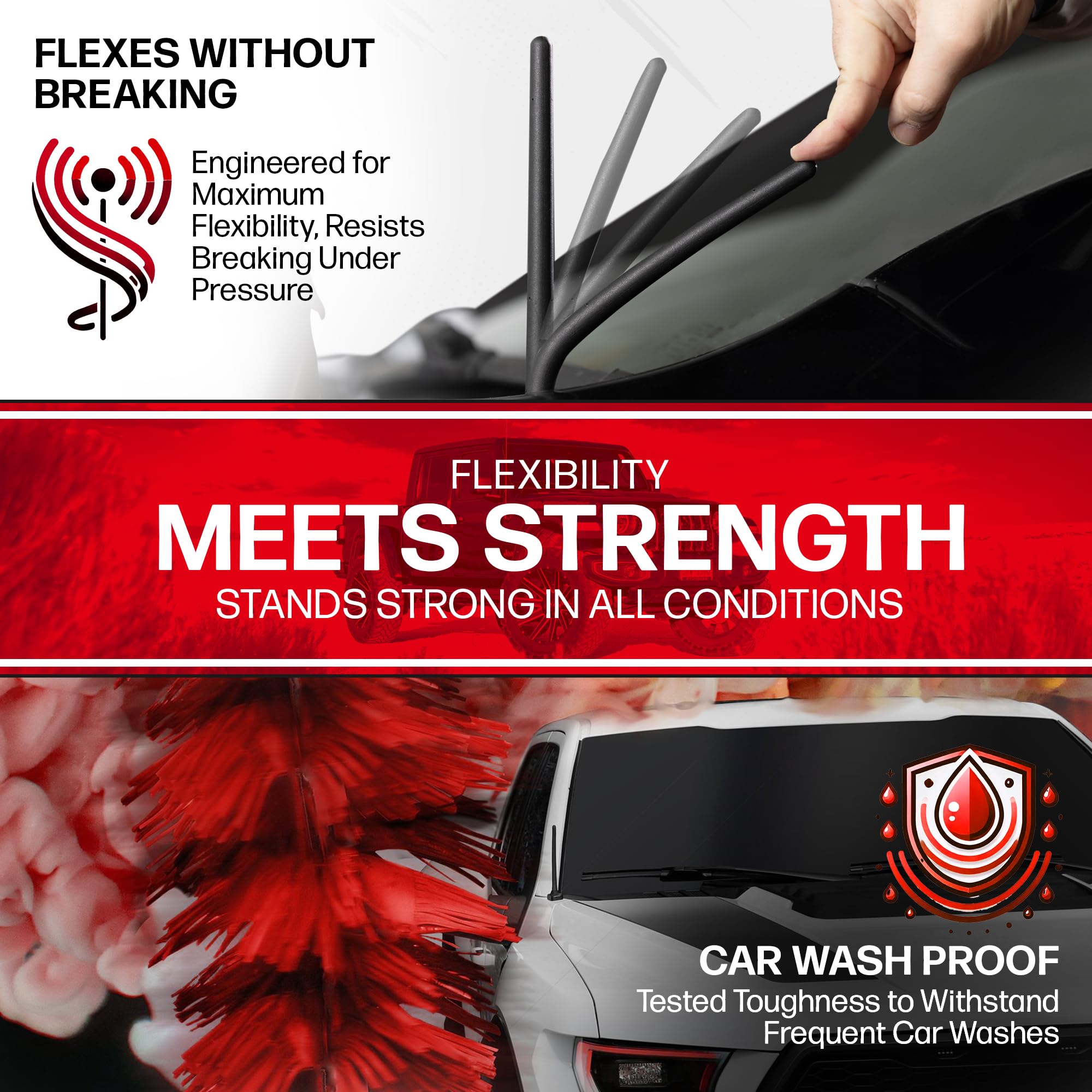 AntennaMastsRus - Short Rubber Antenna fits Jeep Wrangler JK - JL - Gladiator (2007-2024) - USA Stainless Steel Threading - The