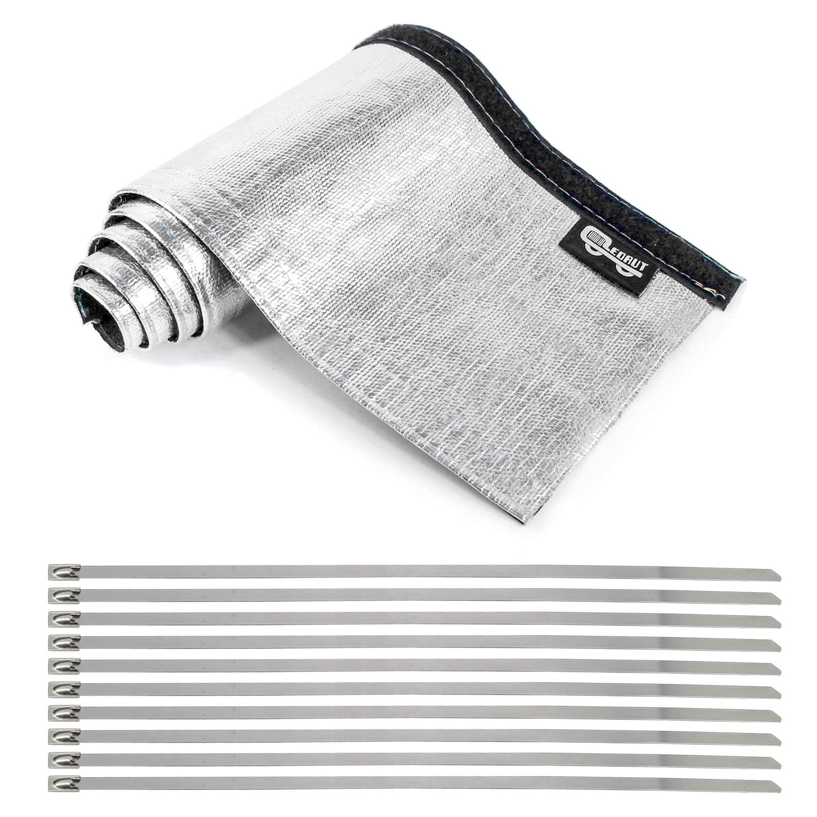 Wire Heat Shield Sleeve Aluminized Heat Shroud Heat Sleeving Fuel Line 2.2'' I.D. X 3Ft With 10 Pcs Stainless Steel Cable Metal