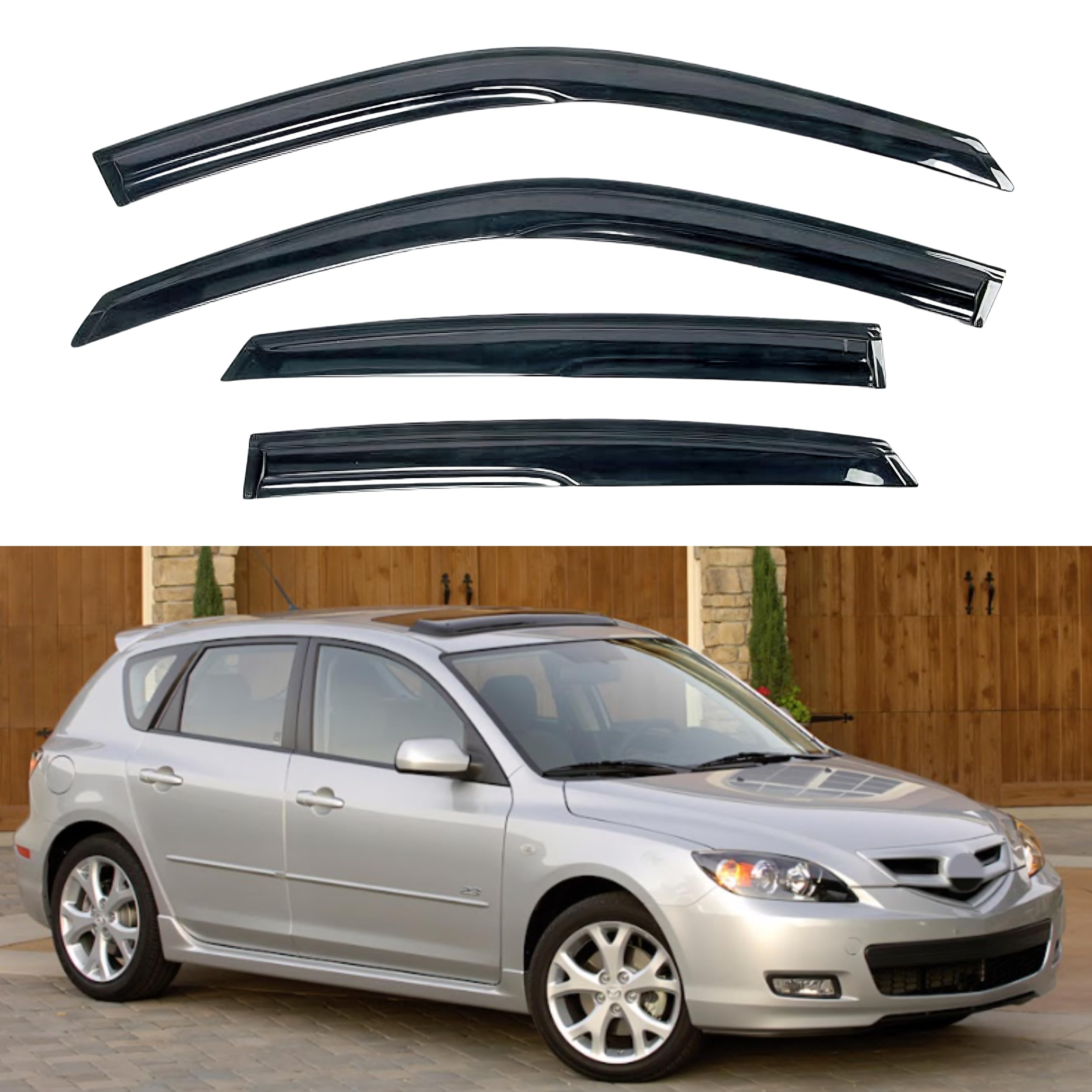 Kpy Window Visor Compatible With Mazda 3 Hatchback 2004-2009, 4Pc Rain Guard Side Window Vent Deflectors Tape-On Mugen Style, 20