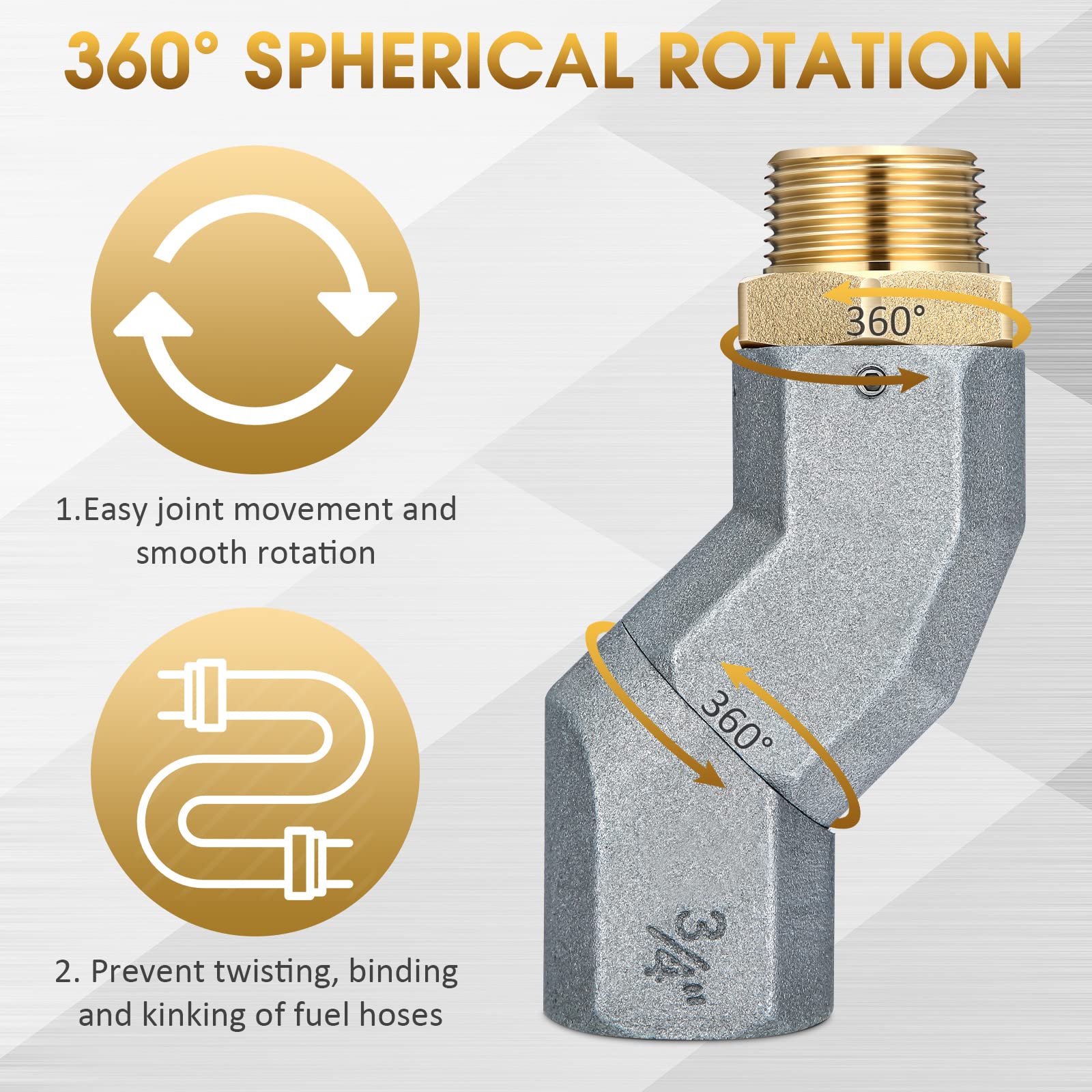 3 Pcs Fuel Hose Swivel Zinc Alloy 360 Rotating Connector for Fuel Transfer Pump Nozzle Multi Plane Fuel Plane Swivel Kit (3/4 In