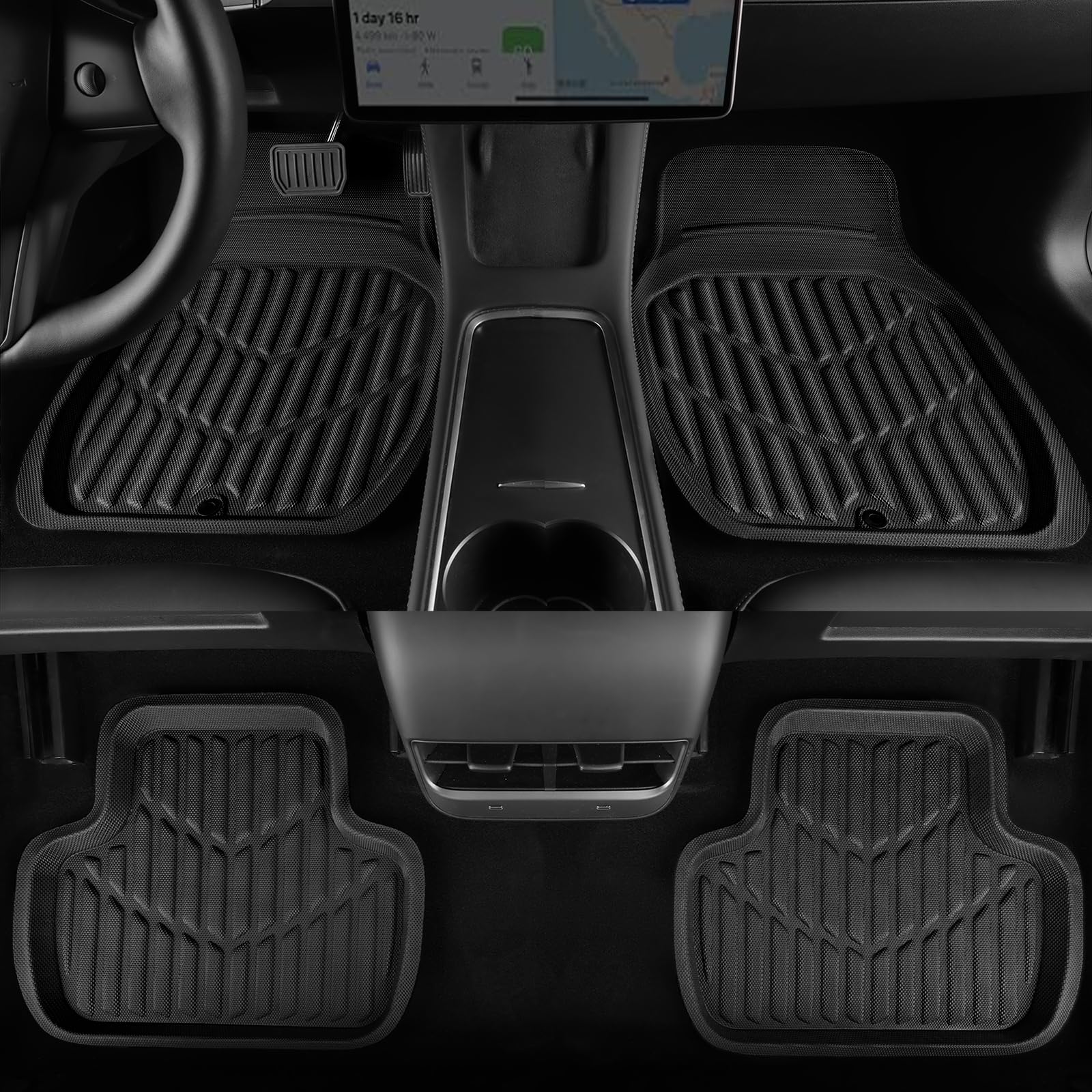 Car Pass Pvc Deep Dish Car Mats Full Set, Waterproof All Weather Luxury Faux Leather Car Floor Mats 4 Piece, Anti-Slip Universal