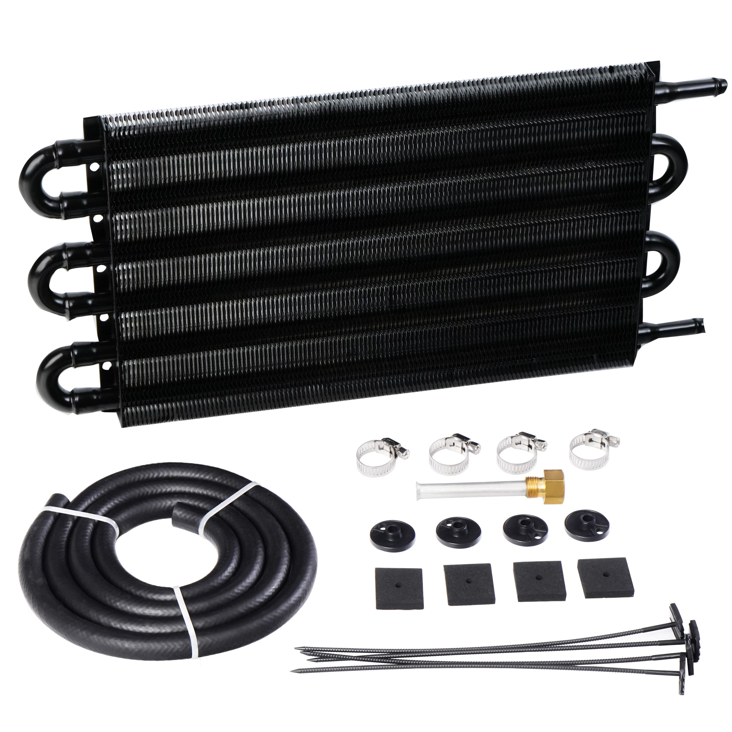 ACmango 6 Pass Ultra-Cool Tube and Fin Transmission Cooler Universal 5/16'' Oil Cooler Kit 403 Aluminium Black??