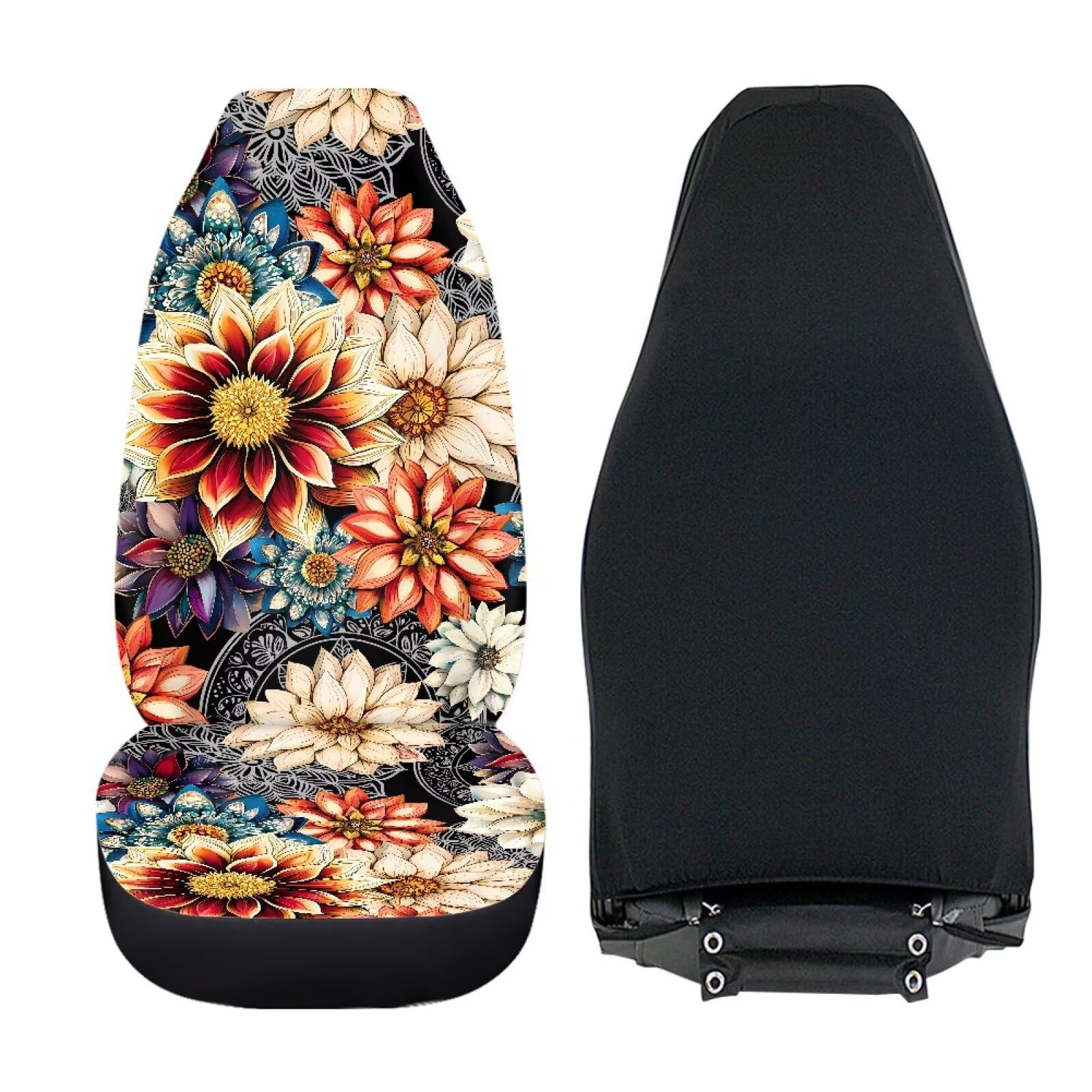 Toaddmos Dahlia Flowers Blossom Car Seat Covers For Front Seats Ethnic Style Bucket Seat Covers Universal Fit For Suv Truck Seda