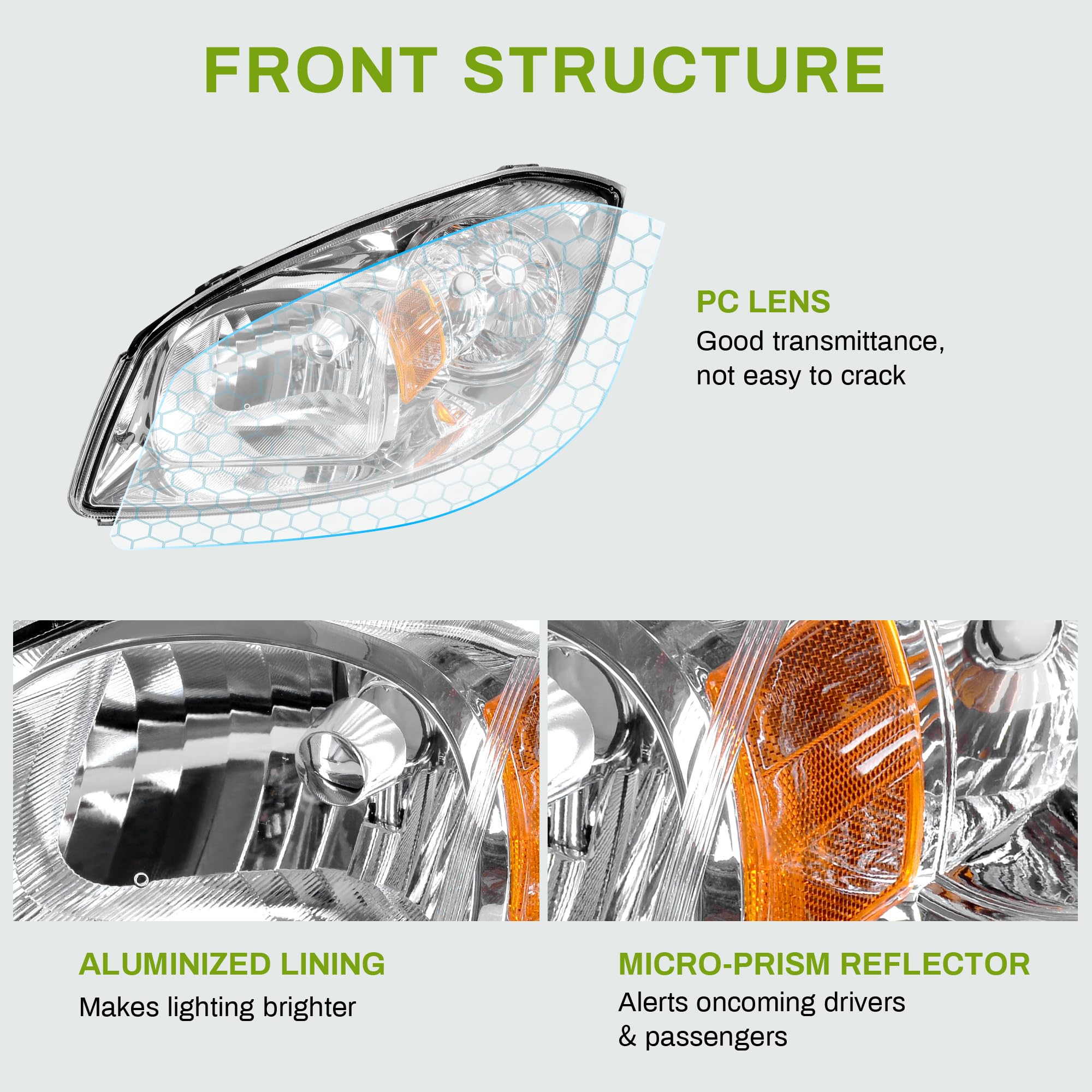 Autosaver88 Headlight Assembly Compatible With 2005-2010 Chevy Cobalt/ 2005-2006 Pursuit/ 2007-2009 Pontiac G5 Chrome Housing Am