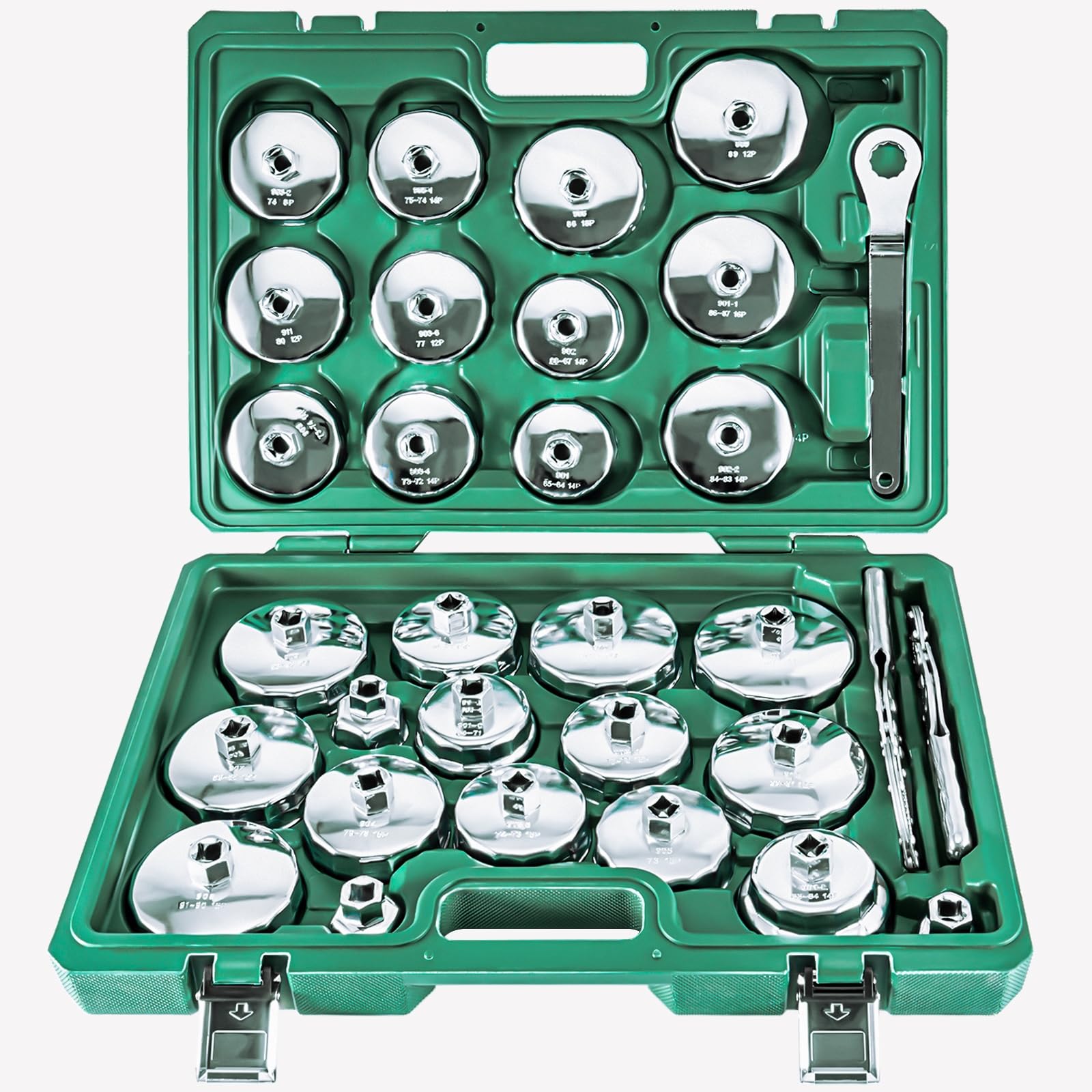 JAMTON 31PCS Oil Filter Wrench Set, Stainless Steel Oil Filter Cap Socket, 1/2 Drive 27mm 32mm 36mm 64mm-101mm Oil Filter Remova