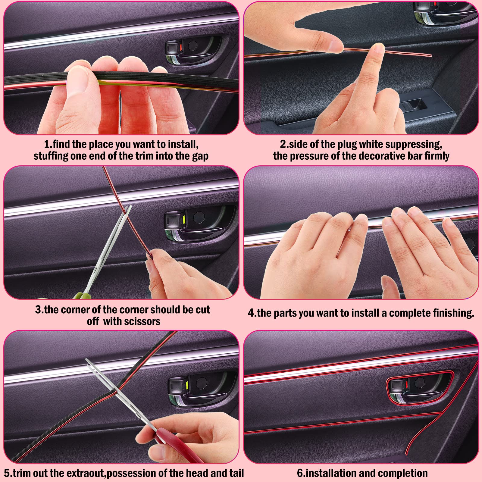 Car Interior Moulding Trim Strips 32 Feet Universal Car Decoration Pinstriping Filler Insert Strips Styling Dashboard Decorative Diy Flexible Strip Garnish Accessory With Installing Tool (Red)