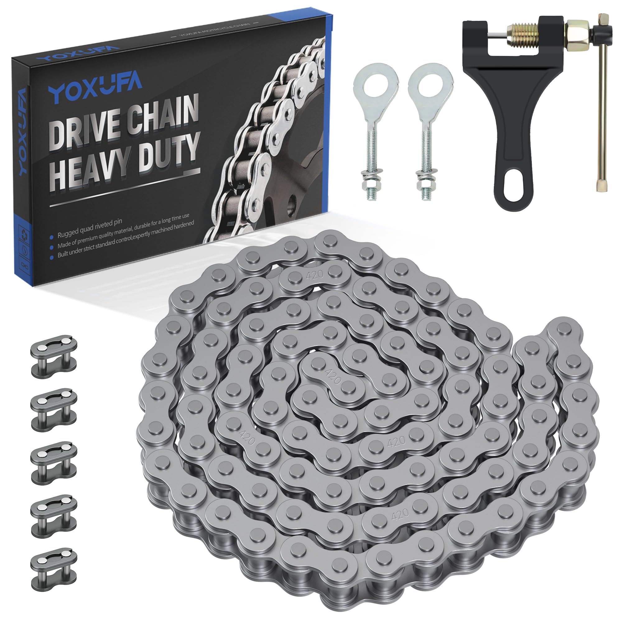 Yoxufa 420 Chain With Mini Bike Chain Breaker Replacement For Coleman Mini Bike Ct200U Bt200X Ct200U-Ex Baja Warrior Mb200 Trail