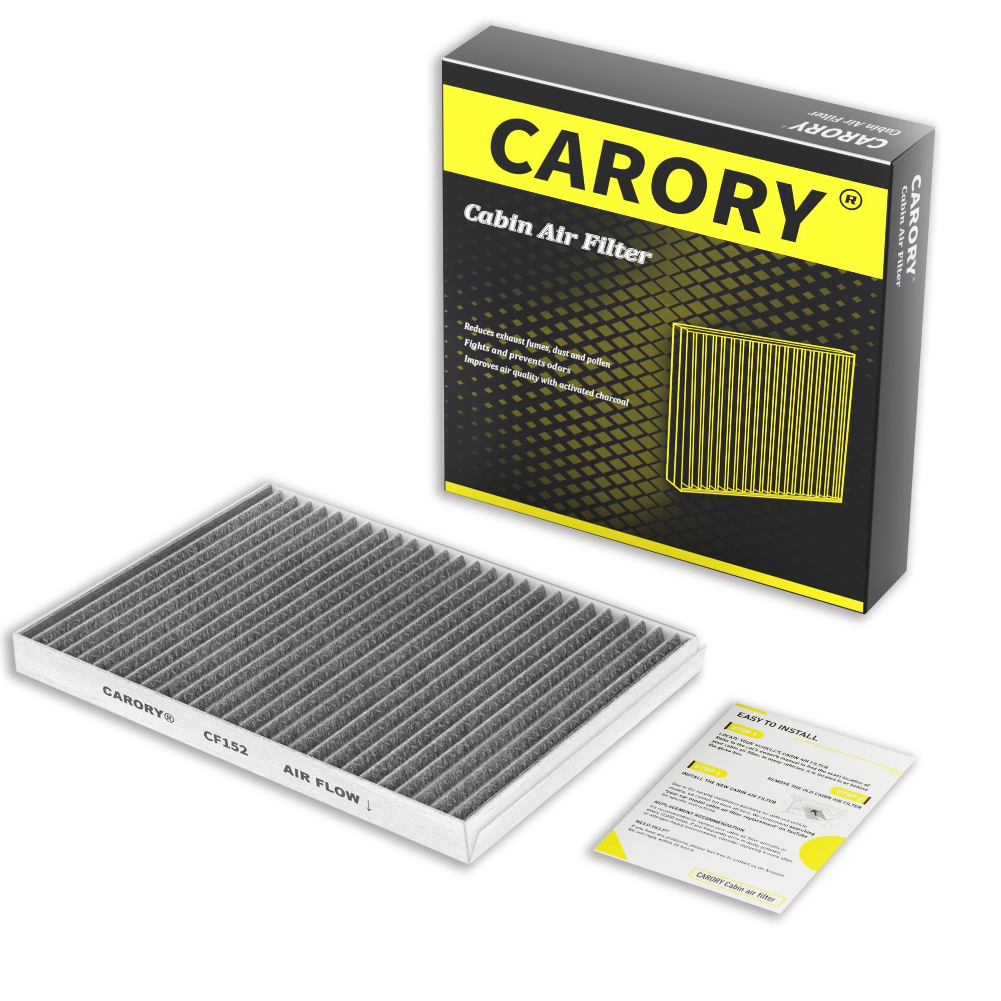 CARORY Cabin Air Filter w/Activated Carbon for Ford Mustang 2015 2016 2017 2018 2019 220 2021 2022 2023 2024, FR3Z-19N619-A, CF1