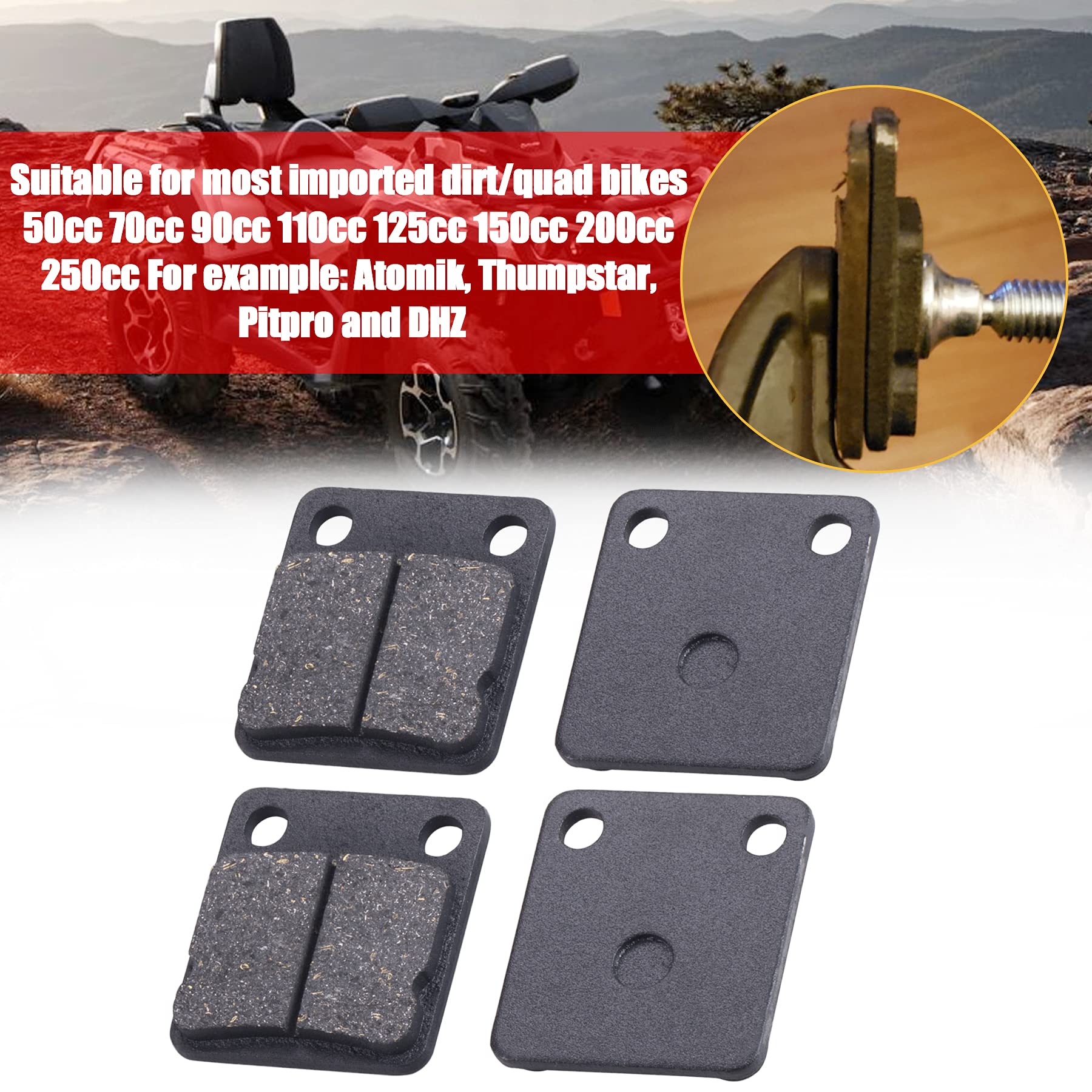 Mwmnun Rear Disc Brake Shoes Pads, Atv Go Kart Disc Brake Pad Shoes Compatible With Atv Quad Dirt Pit Bike Go Kart Dune Buggy 50