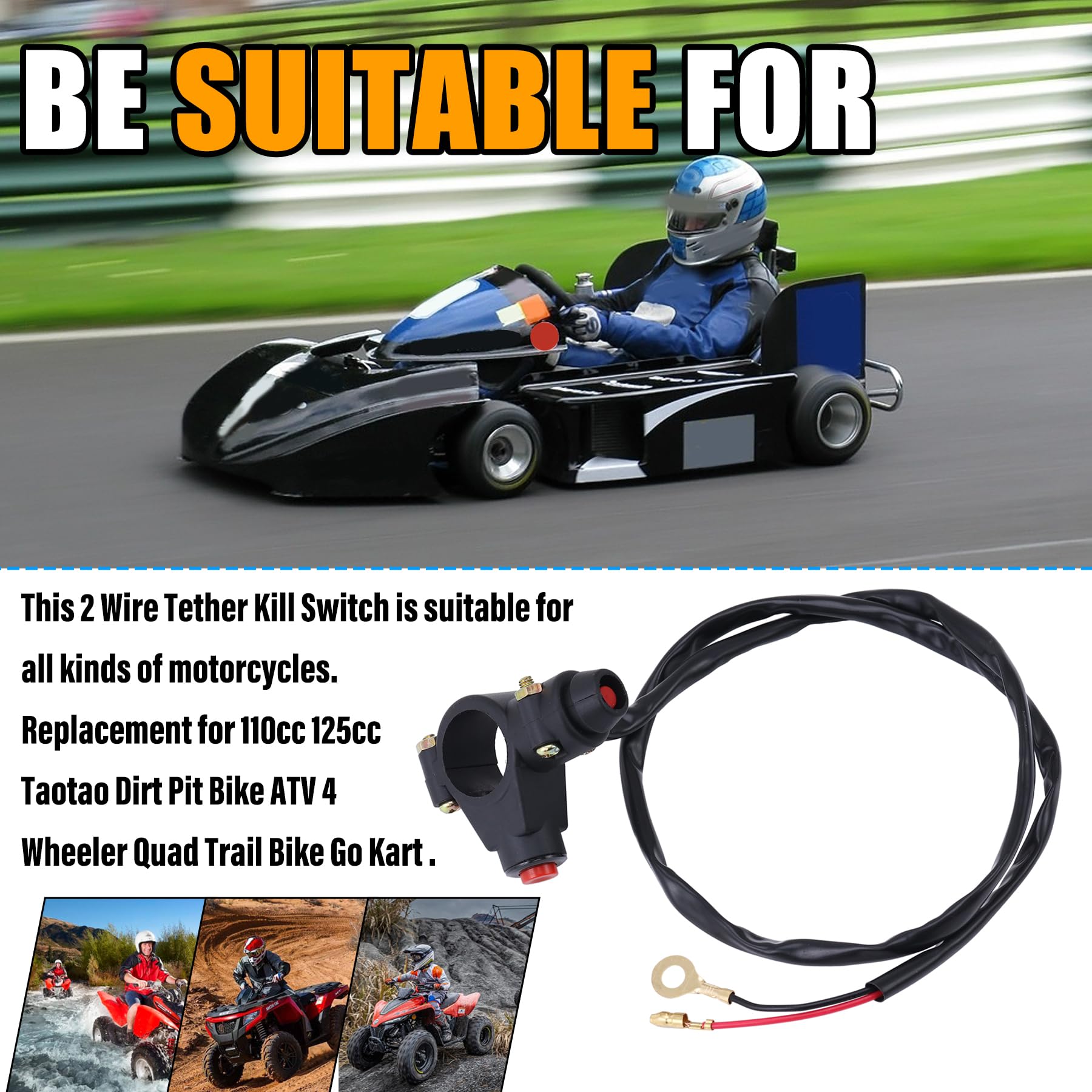 PLAXNS 7/8'' 22mm Handlebar 2 Wire Tether Kill Switch Replacement for 110cc 125cc Taotao Dirt Pit Bike ATV 4 Wheeler Quad Trail