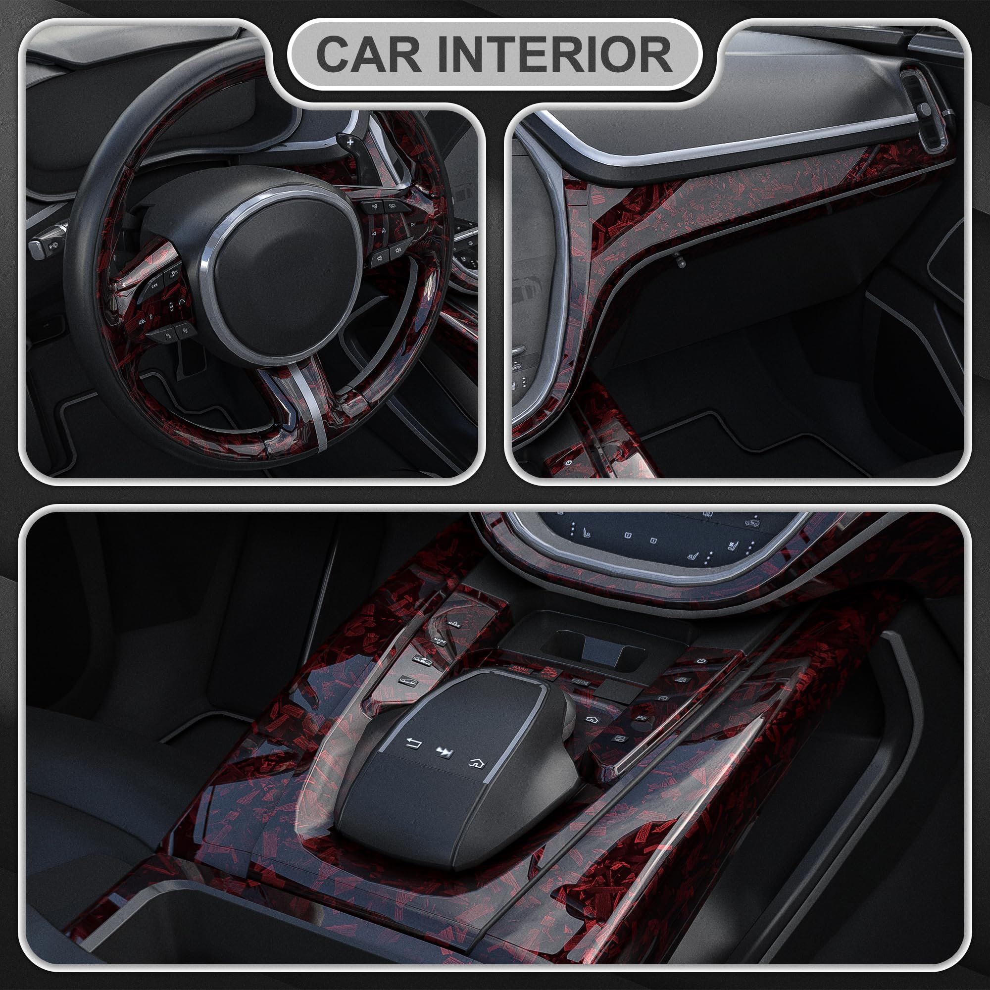 Lypumso Red Forged Carbon Fiber Vinyl Wrap, High Gloss Car Wrap Vinyl Roll, Auto Diy Decal Film Sheet With Air Release Technolog